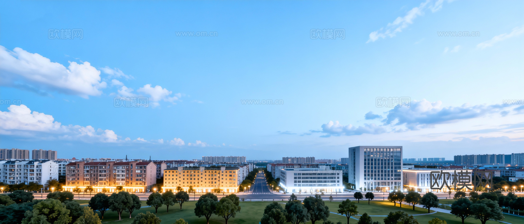 现代风格城市街景 夜景 街道