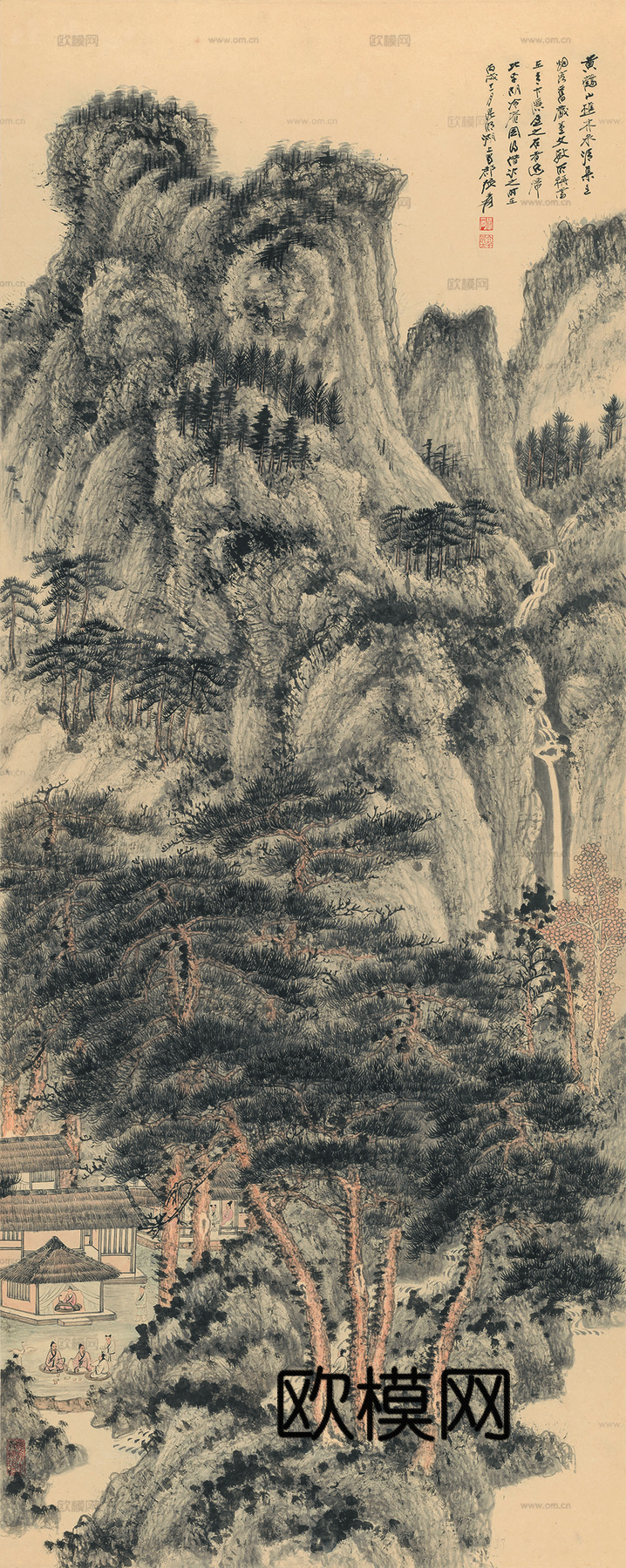 张大千绘画作品，中国近现代水墨画，写意水墨画仿王蒙林泉清集图