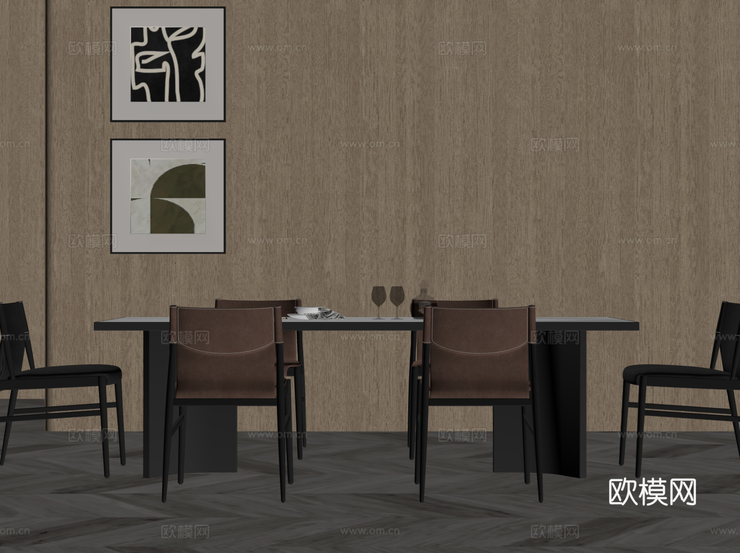现代意式餐桌椅su模型