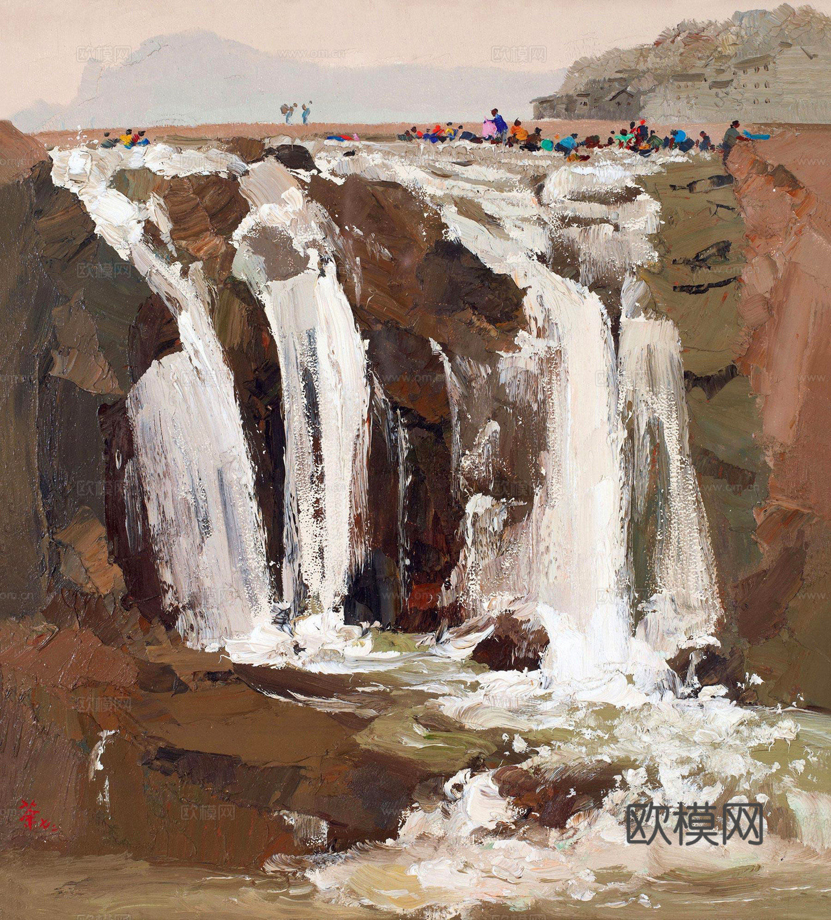 吴冠中绘画作品，写意水墨画，近现代水墨画，写意江南古镇水墨画