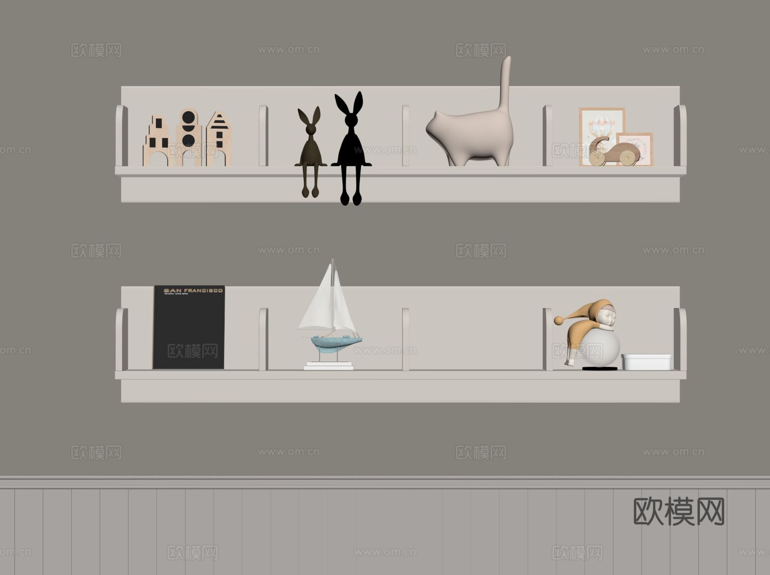 现代置物架 装饰架su模型