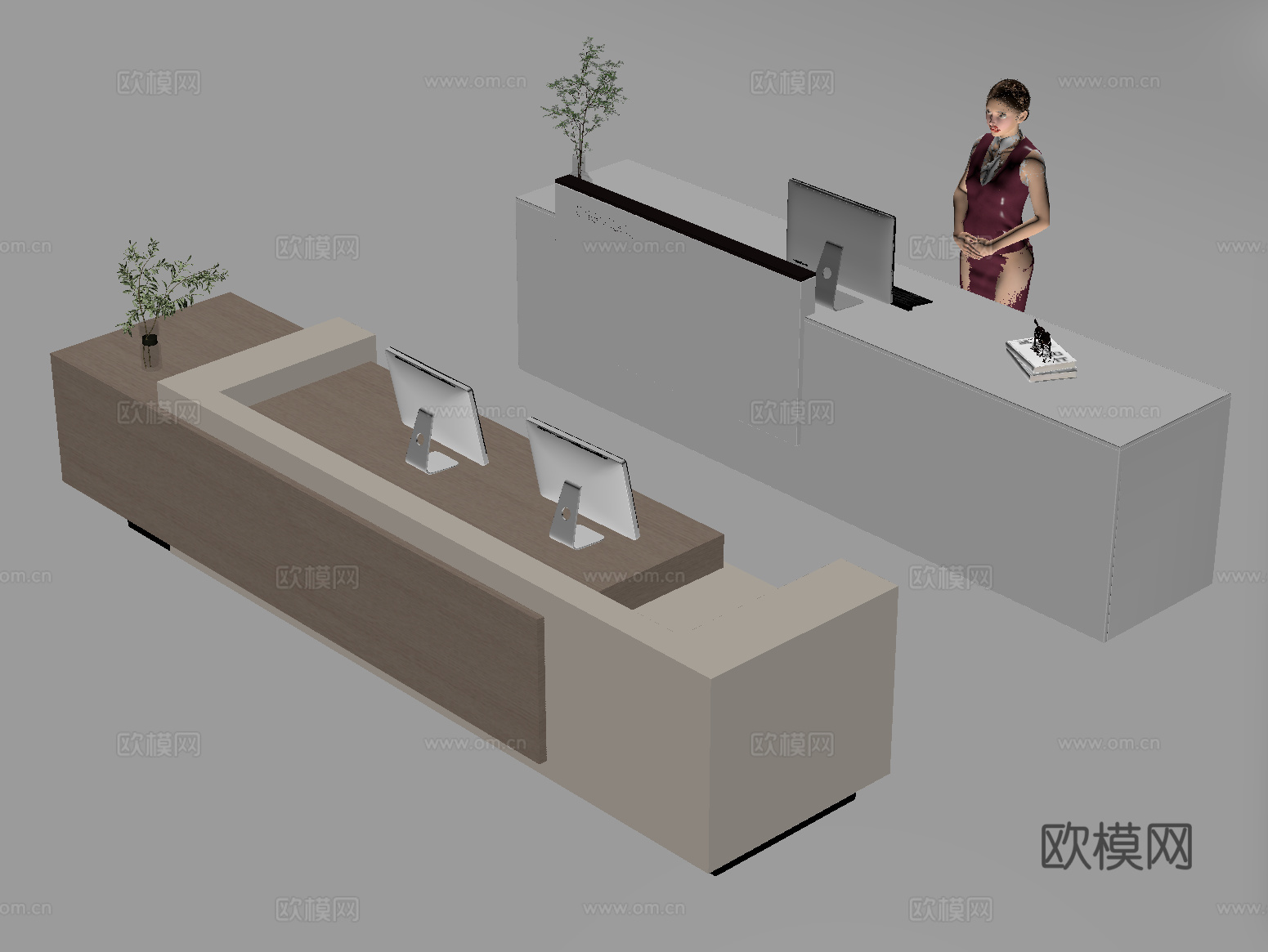 现代公司前台 接待区 吧台 接待台 服务台su模型