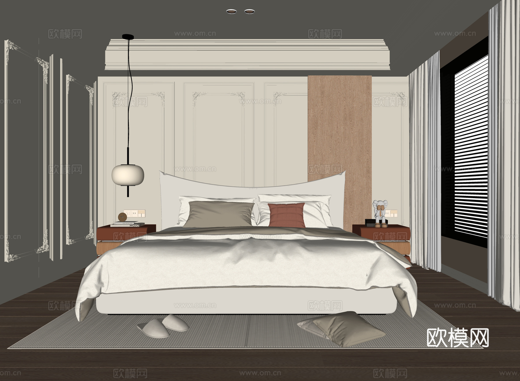 现代卧室 双人床 床头柜su模型