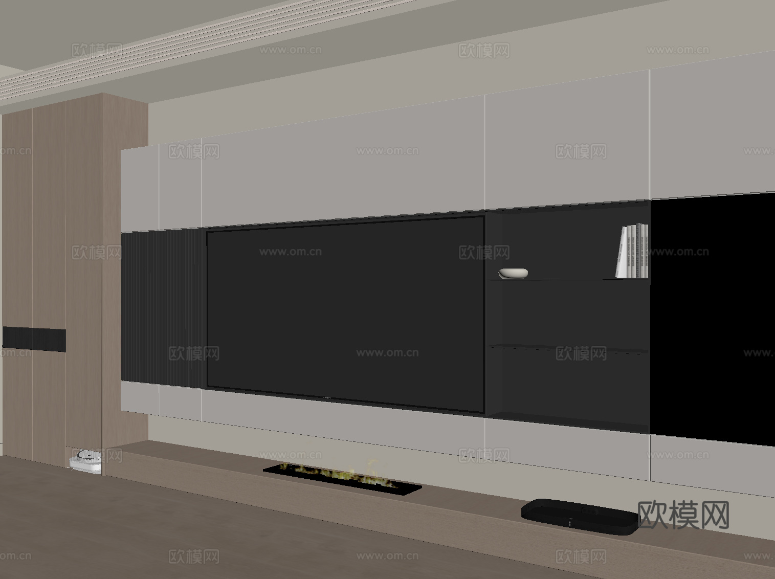 奶油风电视背景墙su模型