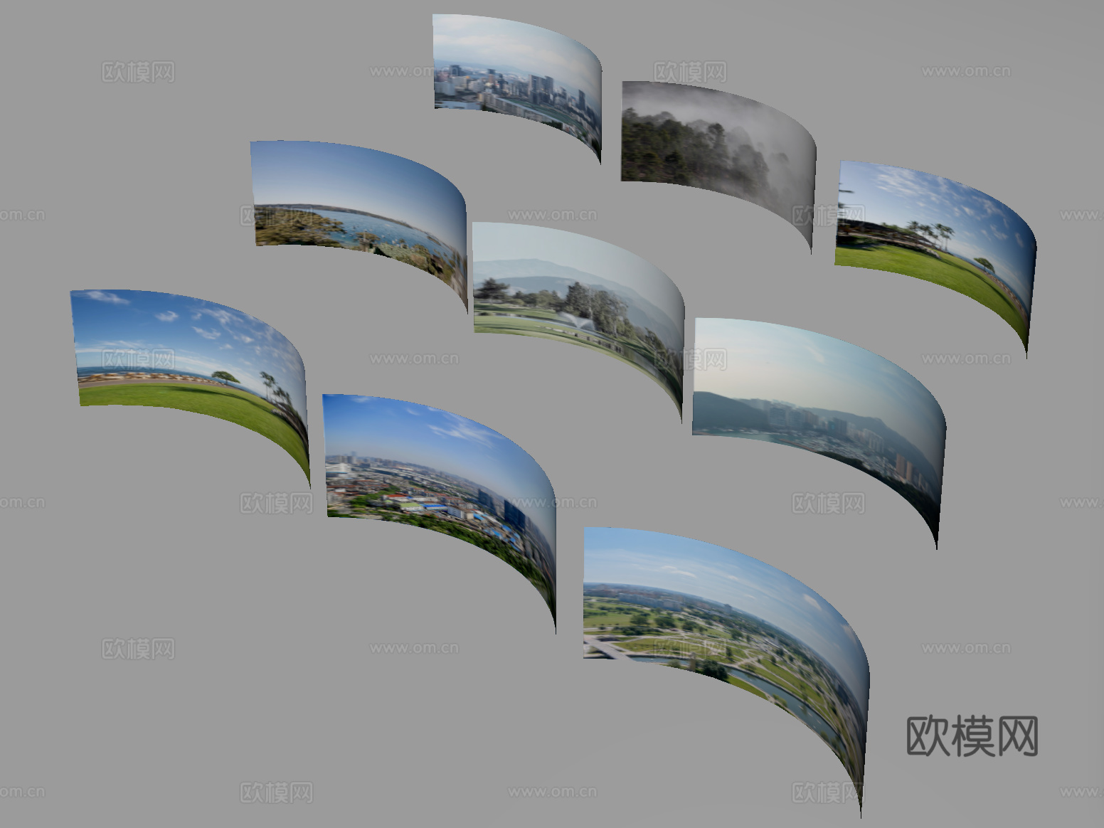 现代环绕背景 户外背景 城市植被环绕背景su模型