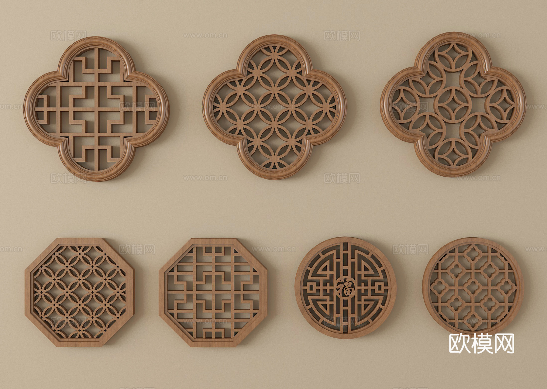 新中式镂花窗 镂空花窗 花格窗 雕花窗su模型