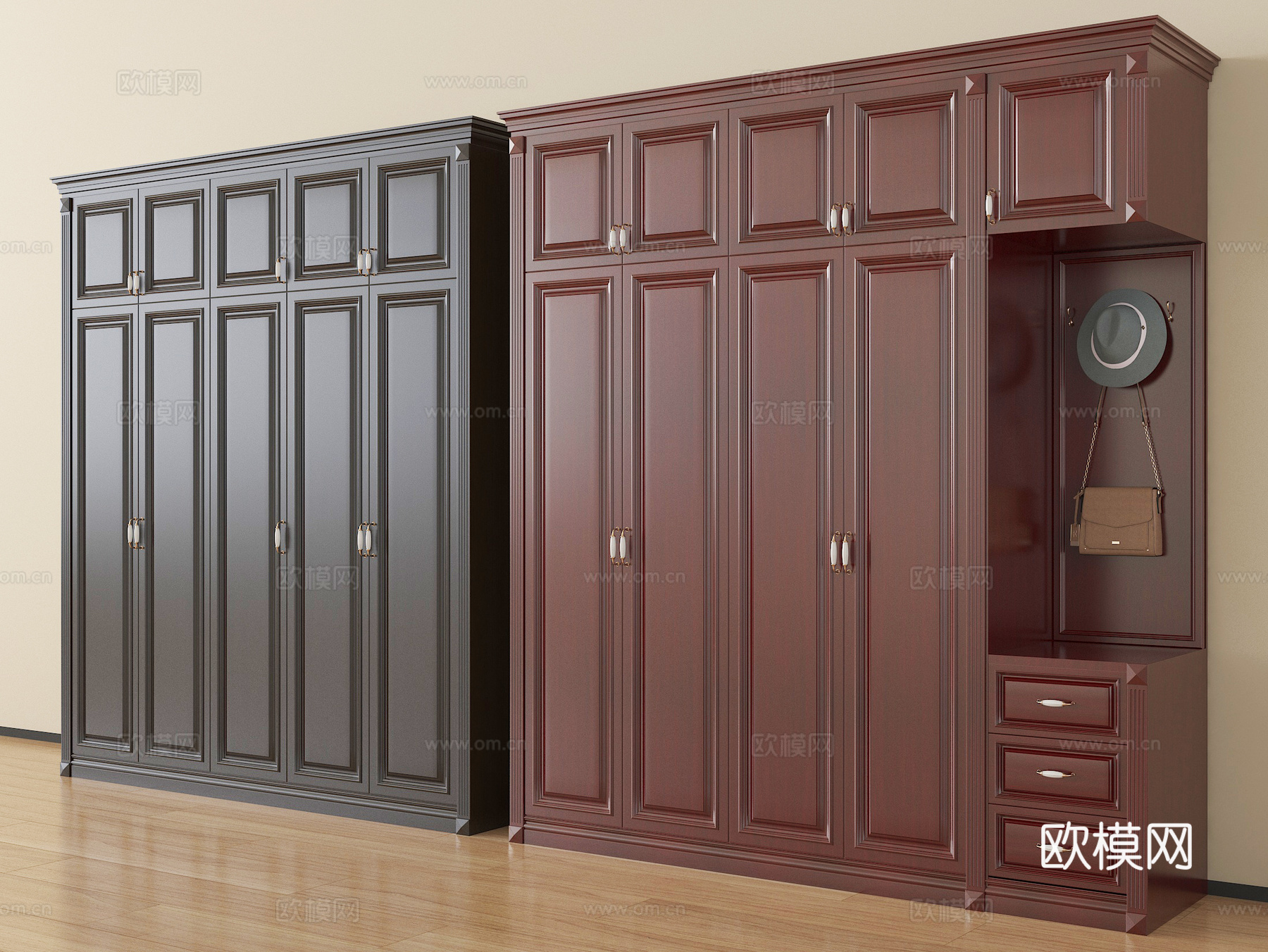 中古风衣柜 木材  高柜su模型