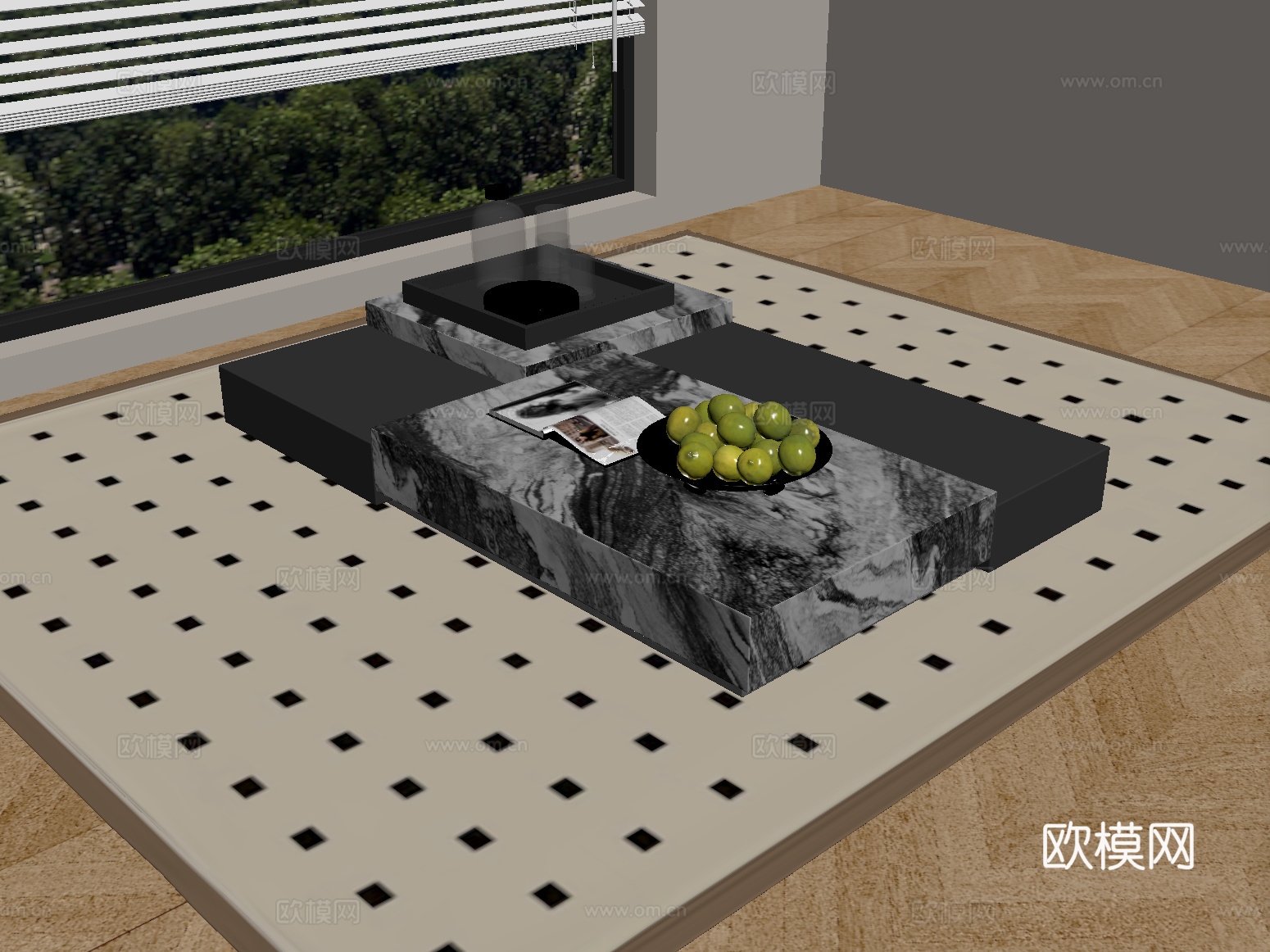 现代茶几 大理石茶几su模型