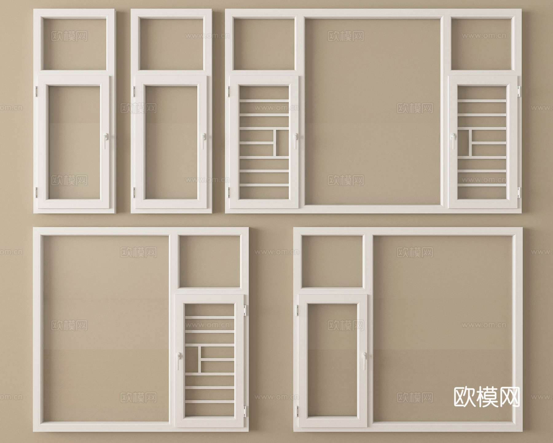 现代窗户组合 平开窗 阳台窗su模型