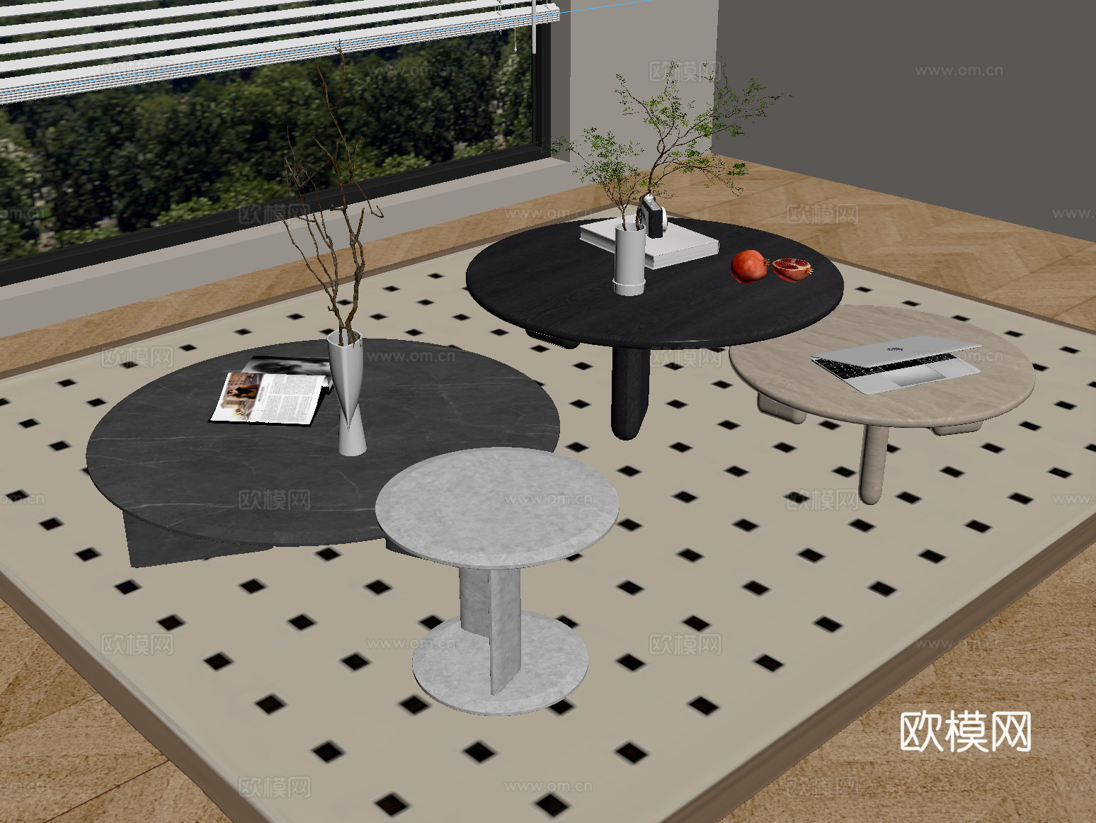 现代茶几组合 字母几 摆件su模型