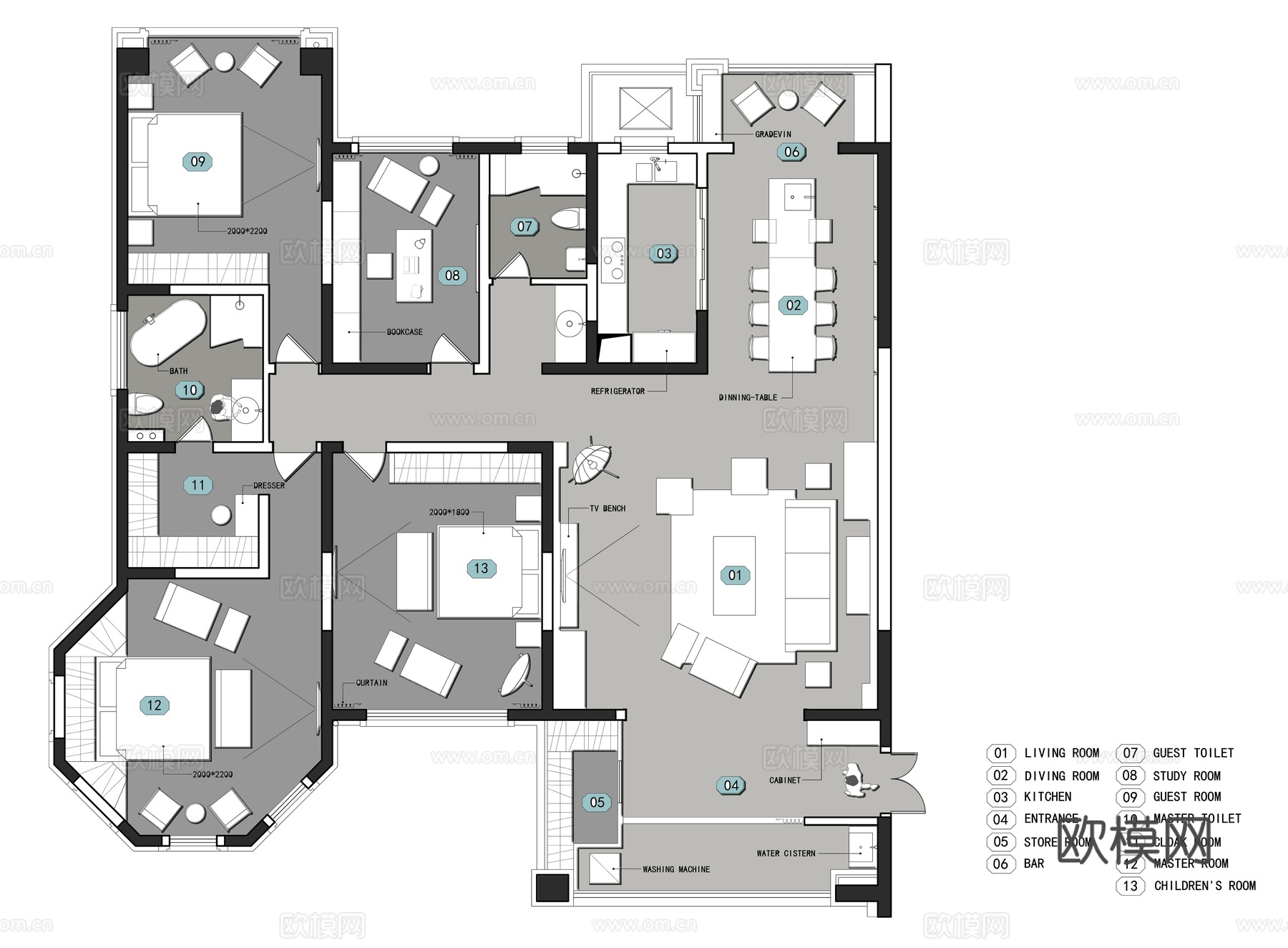 轻奢大平层 样板间 最新全套施工图 效果图合集cad施工图