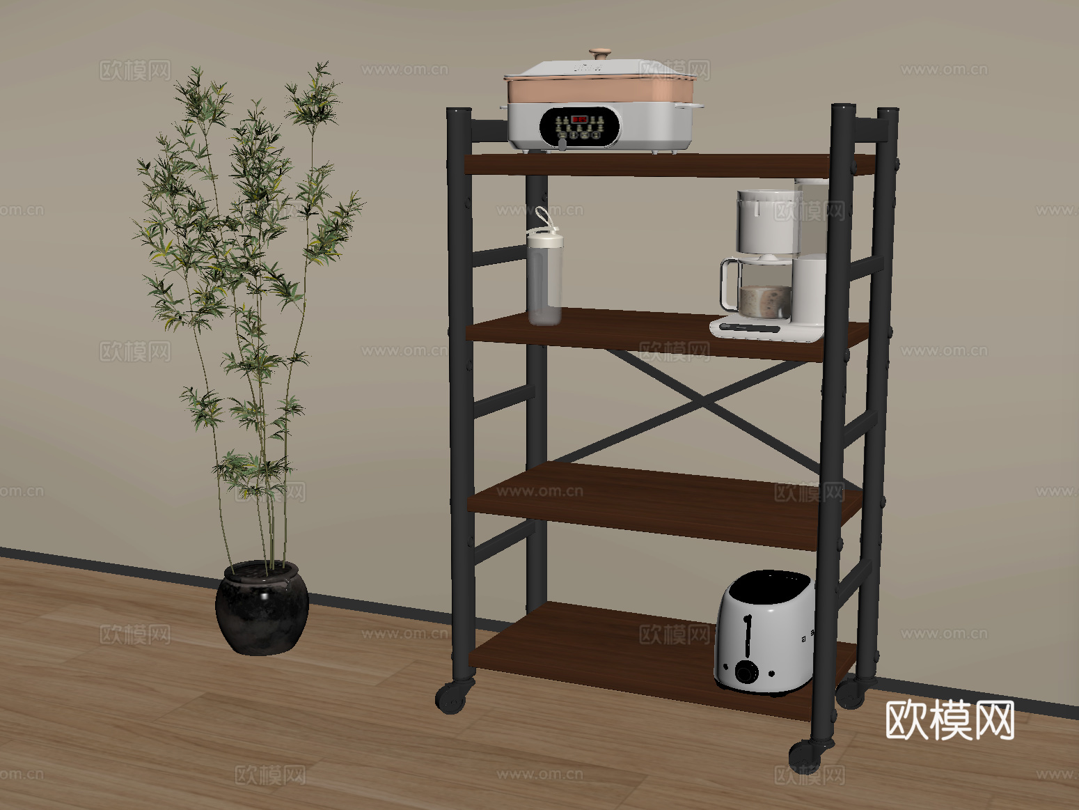 现代置物架 小推车置物架 厨房置物架su模型