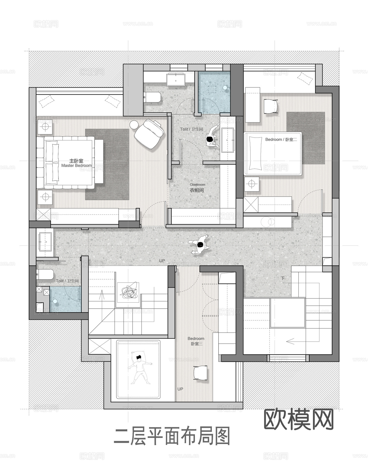 270㎡复式平面方案 彩平图cad施工图