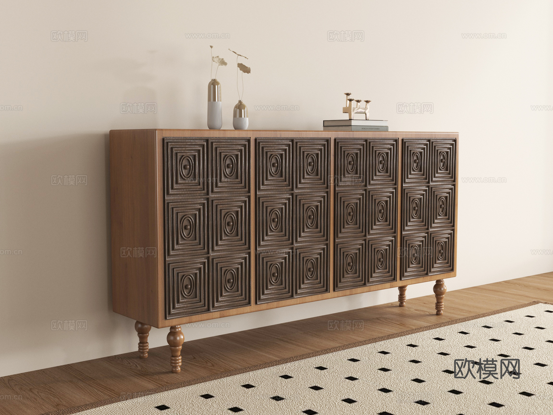 法式复古玄关柜 边柜 储物柜 装饰柜su模型