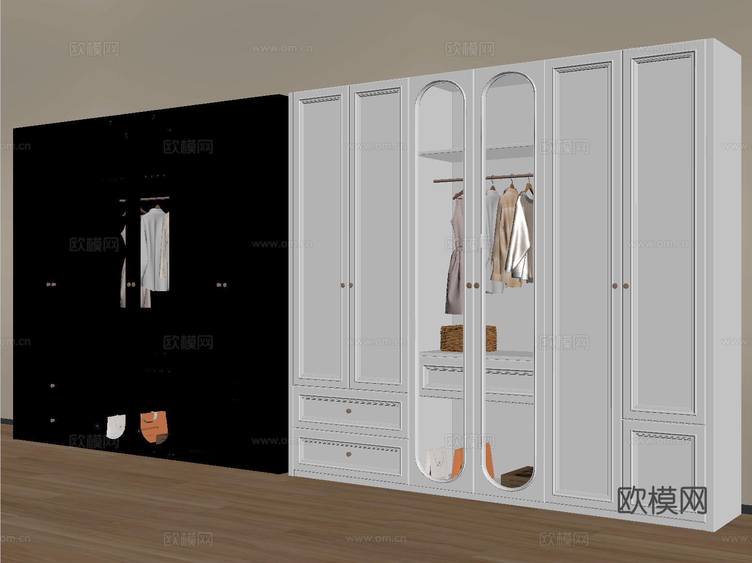 法式衣柜 木材  高柜su模型