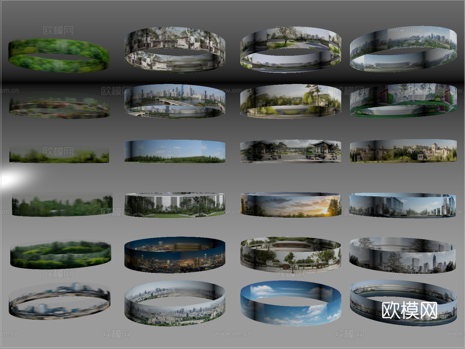 现代环绕背景 户外背景 城市植被环绕背景su模型