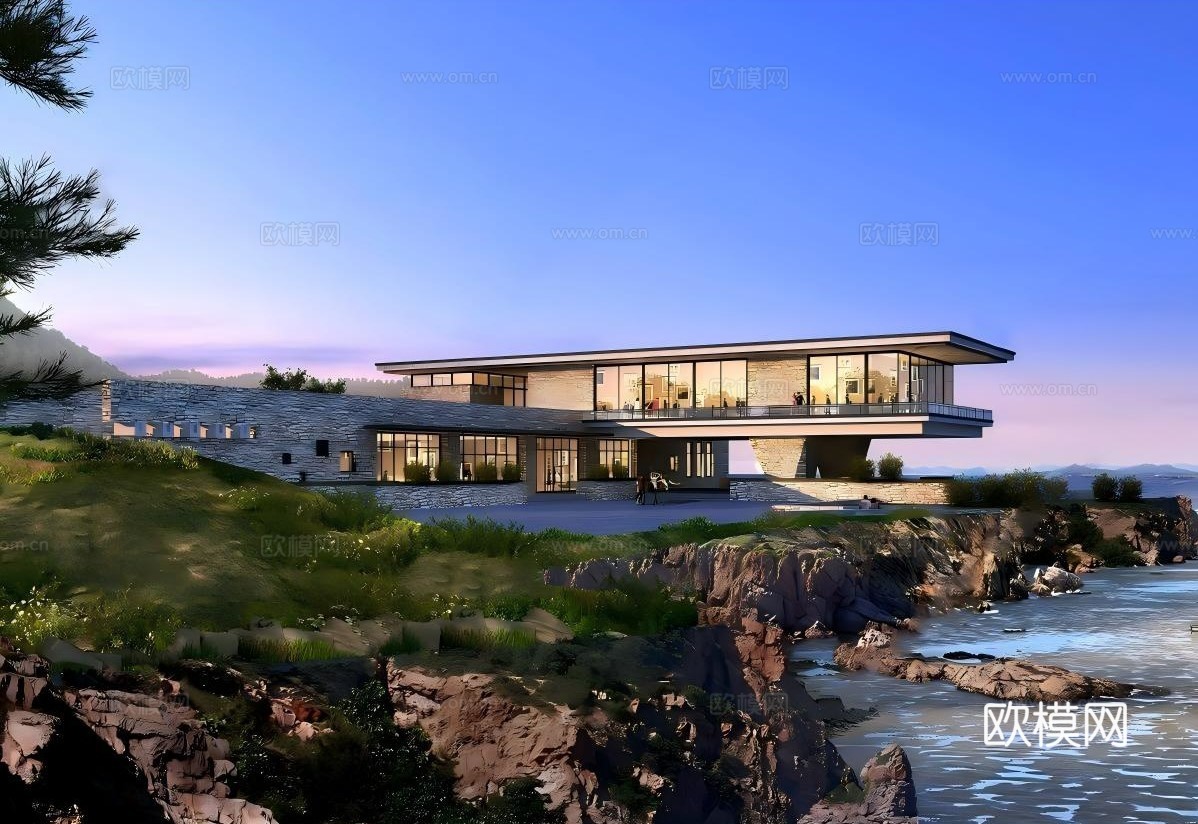 现代游客中心  游客驿站建筑su模型