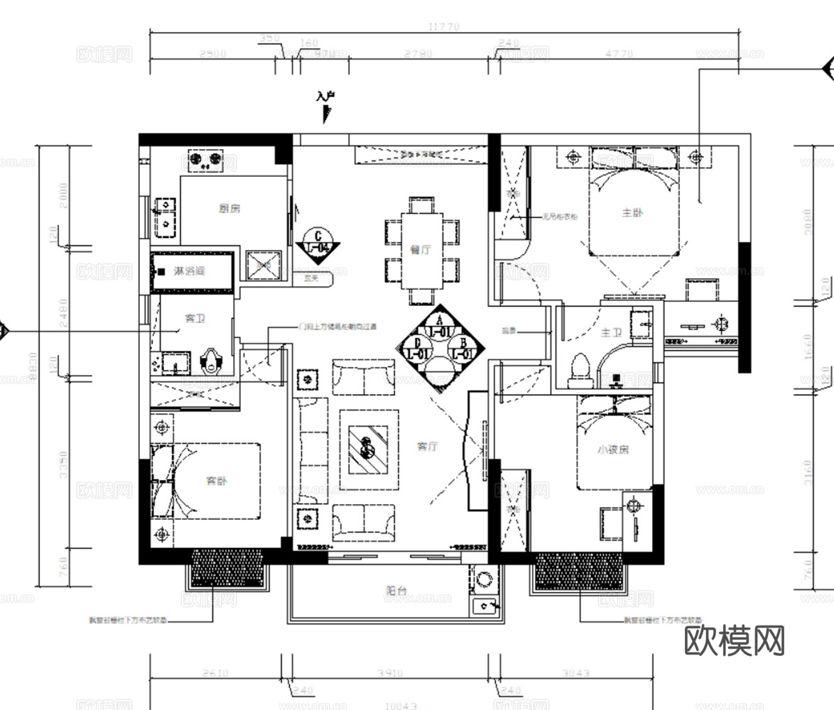 10套欧式古典风格住宅样板间大平层别墅复式CAD施工图效果图cad施工图