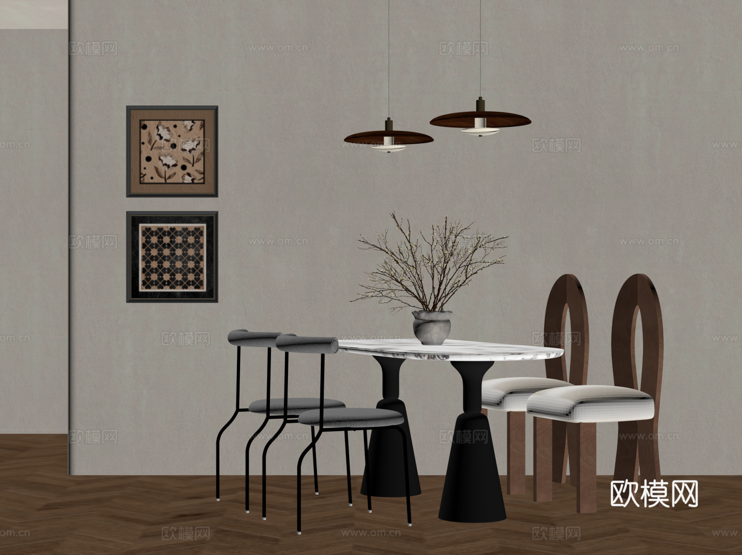 中古风餐桌椅su模型