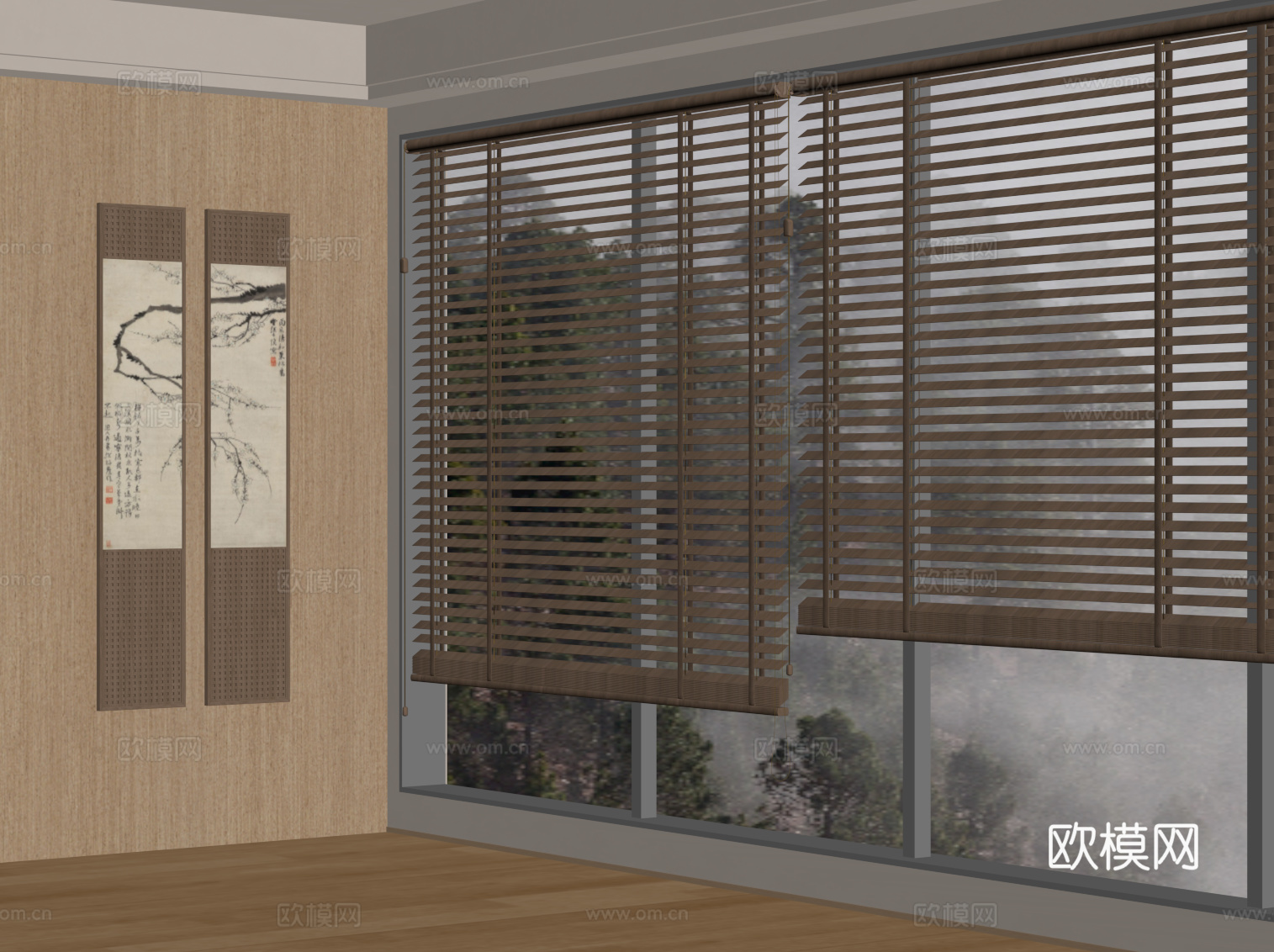 新中式窗帘 拉帘su模型