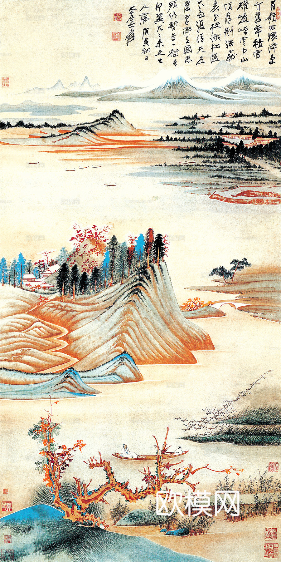 张大千绘画作品，中国近现代水墨画，写意水墨画精品