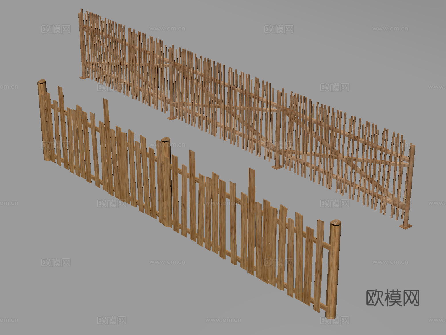 新中式栅栏 围栏护栏 木栅栏 篱笆围墙su模型