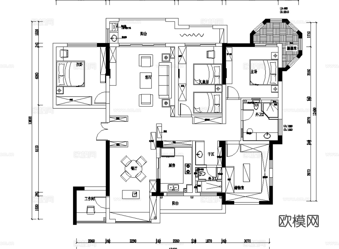 10套美式古典风格住宅样板间别墅大平层CAD施工图附效果图实cad施工图