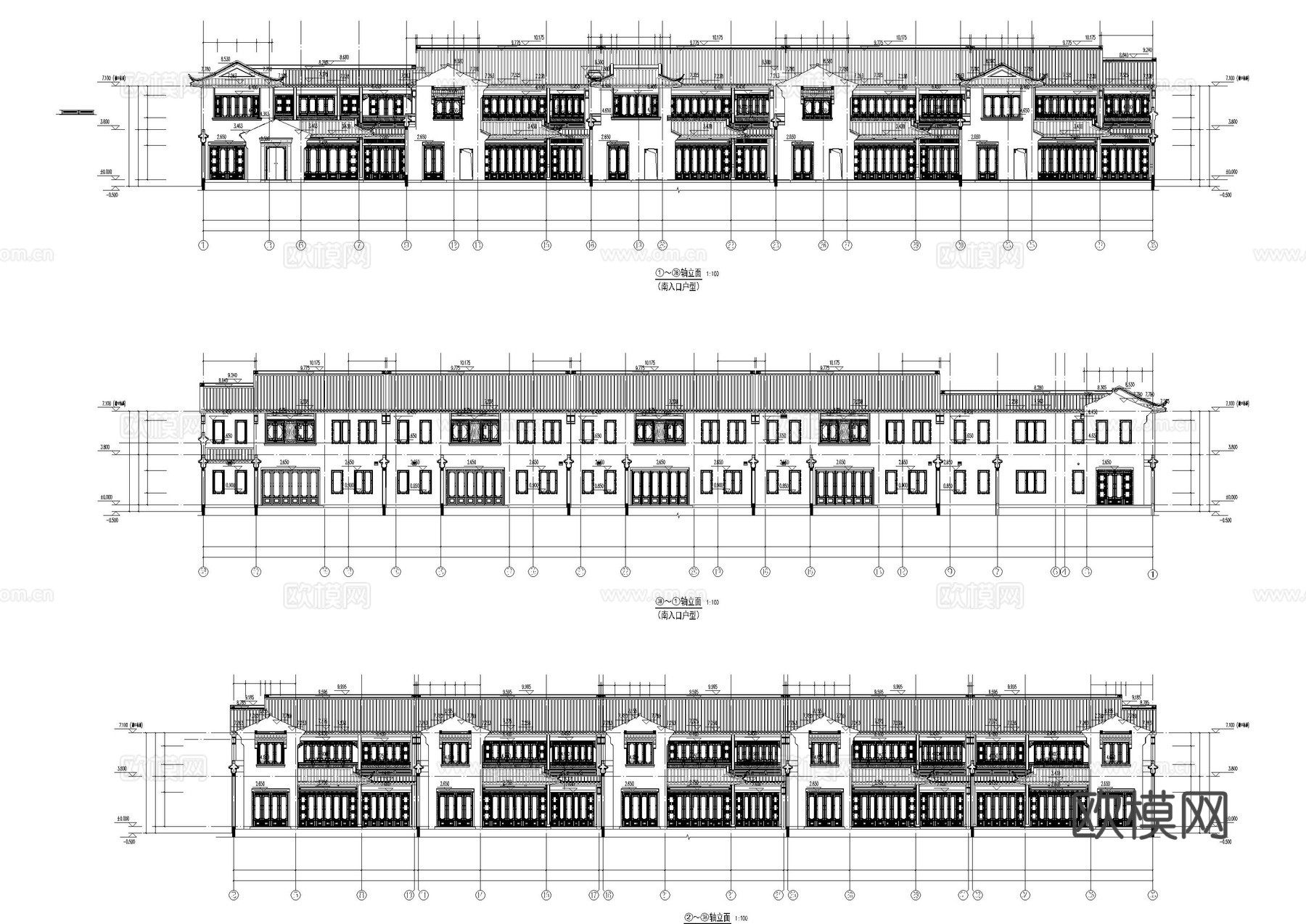中式桃花源民宿建筑施工图cad施工图
