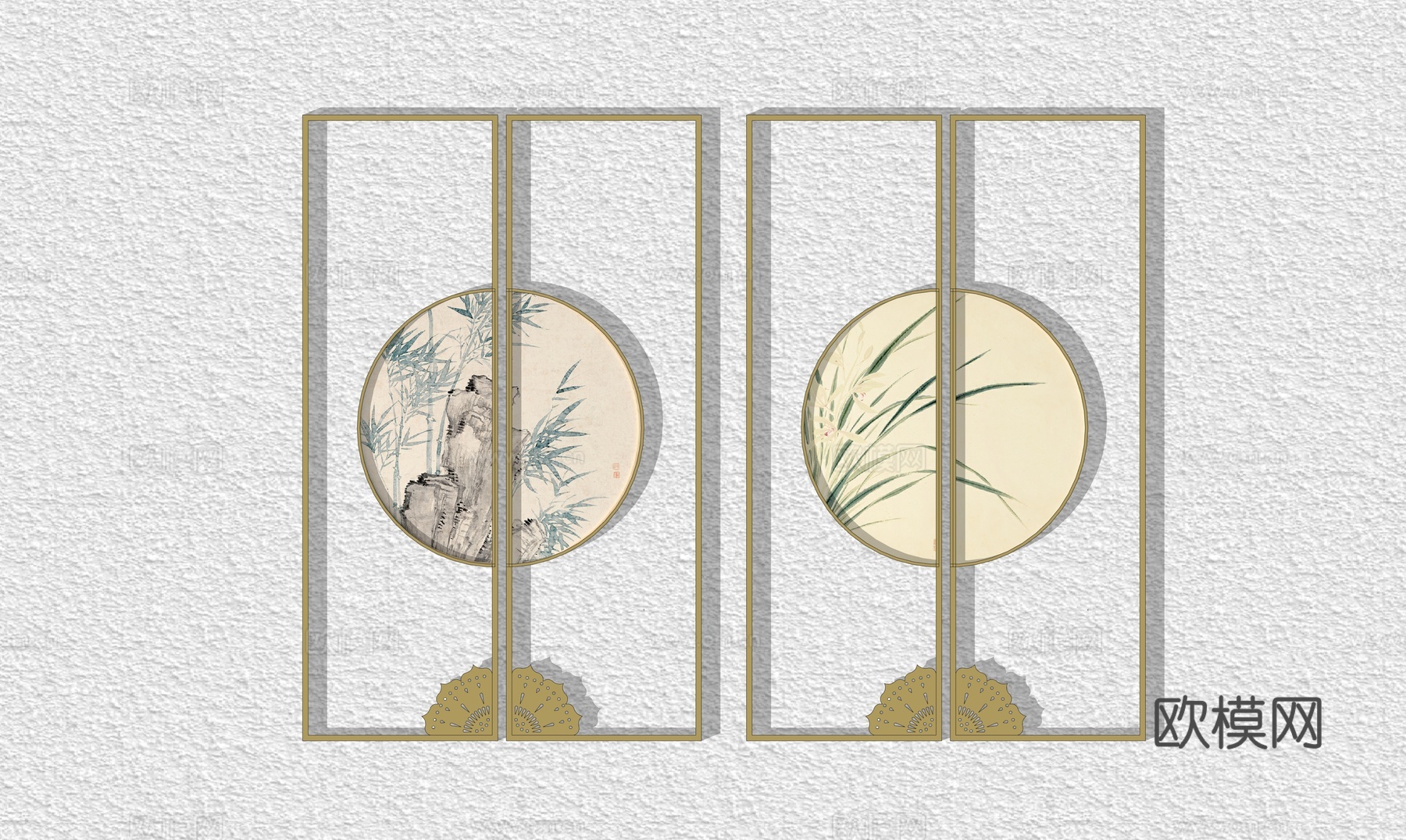 新中式挂画su模型