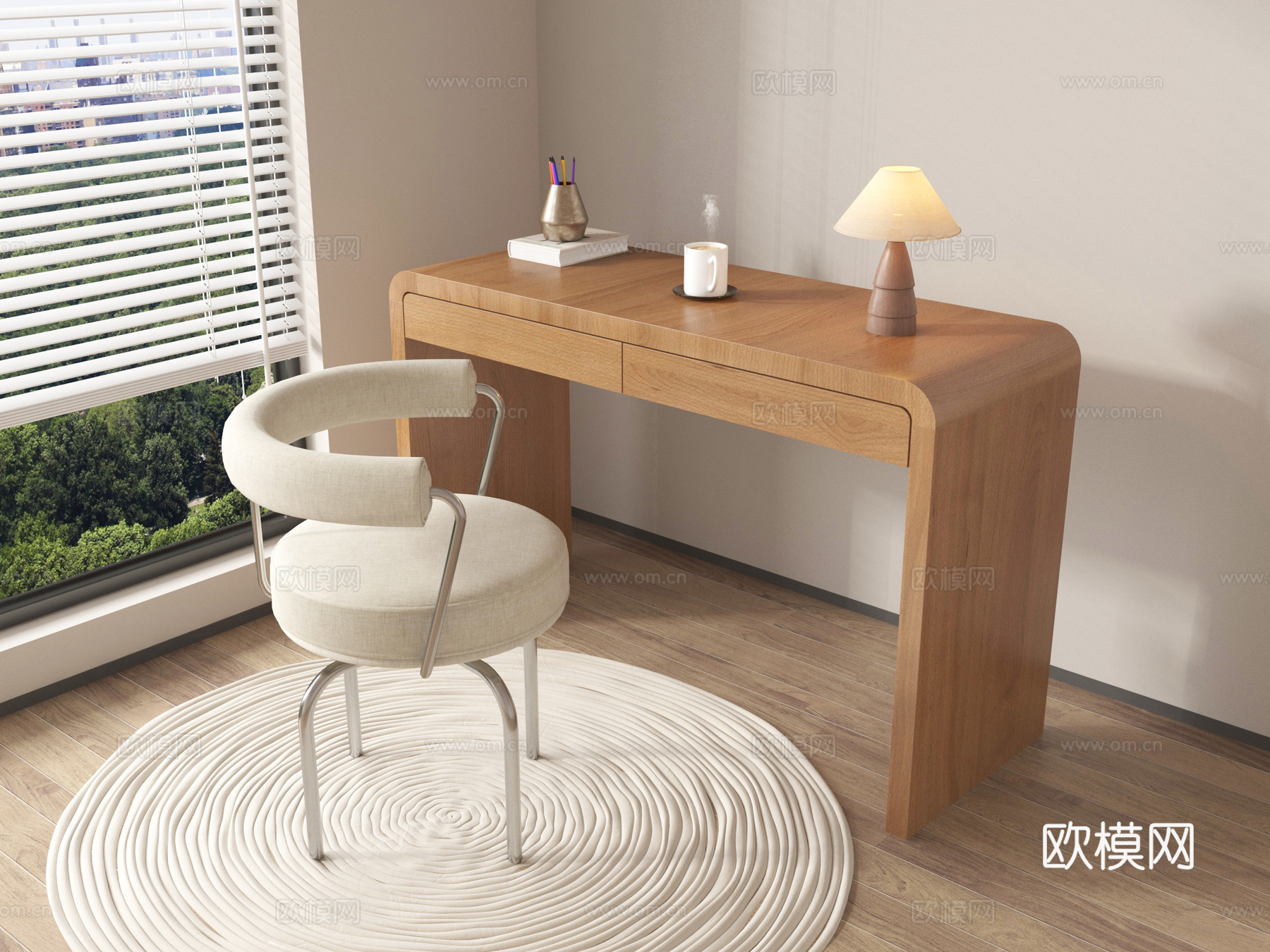 现代书桌椅组合 儿童书桌椅su模型