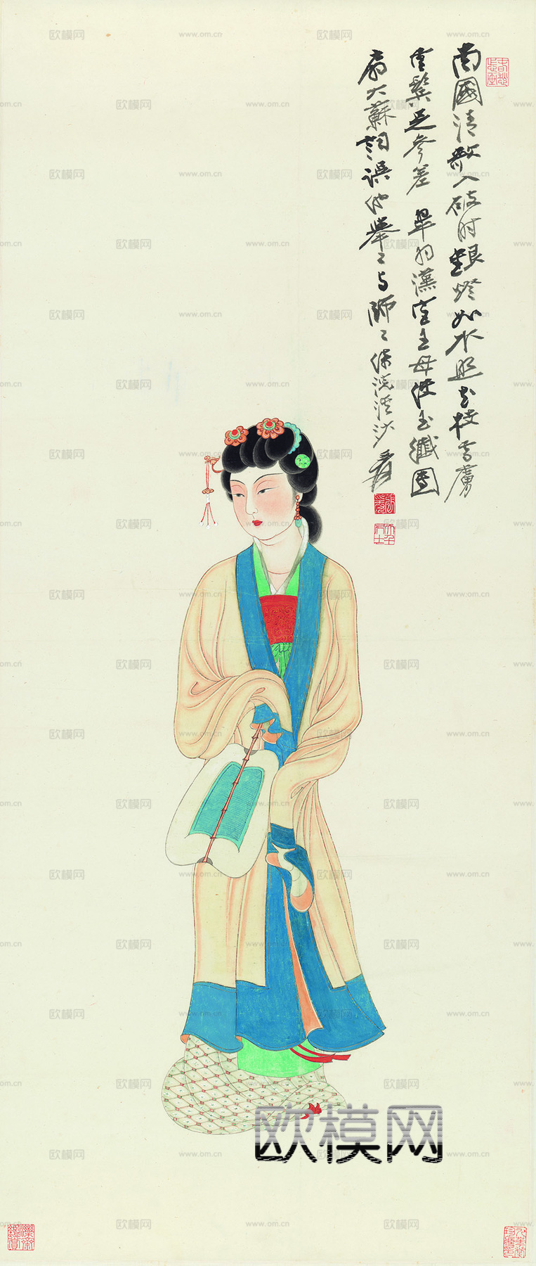 张大千绘画作品，中国近现代水墨画，写意水墨画仕女图纸本