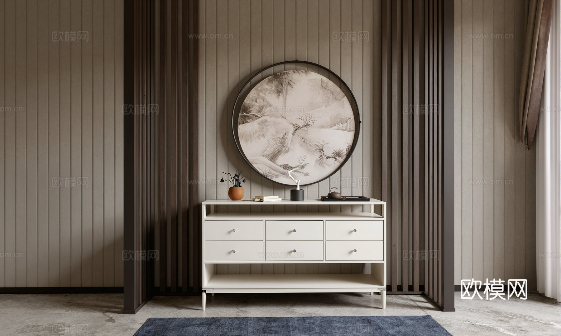 新中式端景柜su模型