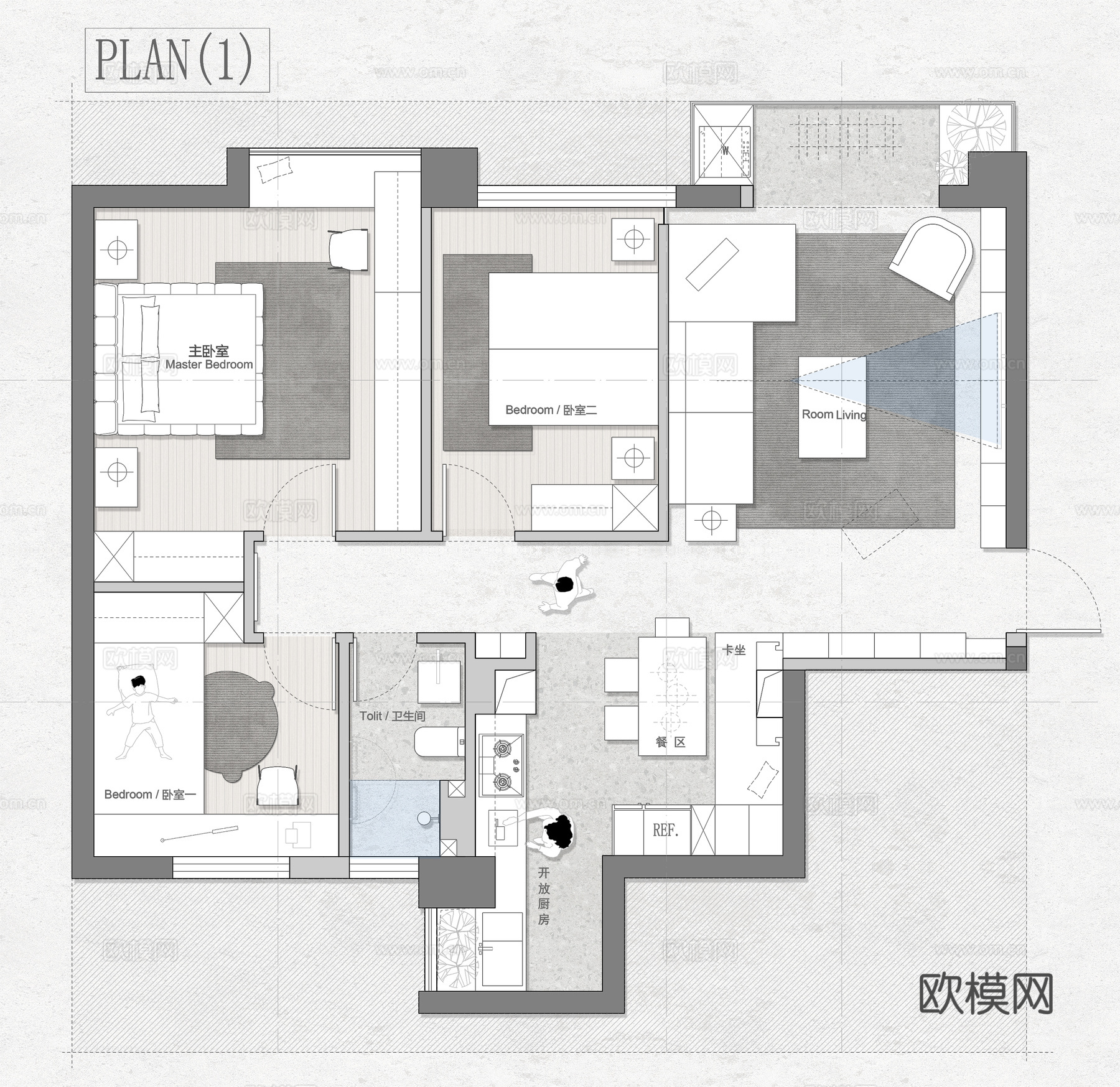 94㎡平家装平面图 彩平图cad施工图