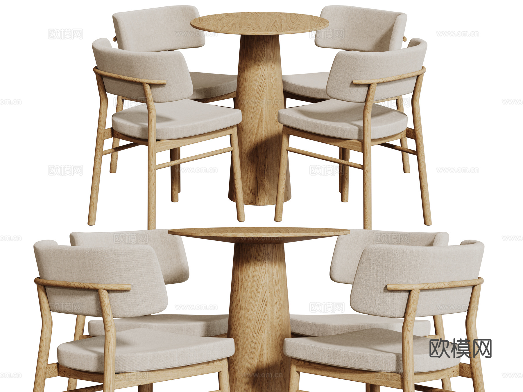 现代奶油风桌椅组合 餐桌组合 洽谈桌椅 圆桌 休闲桌椅su模型