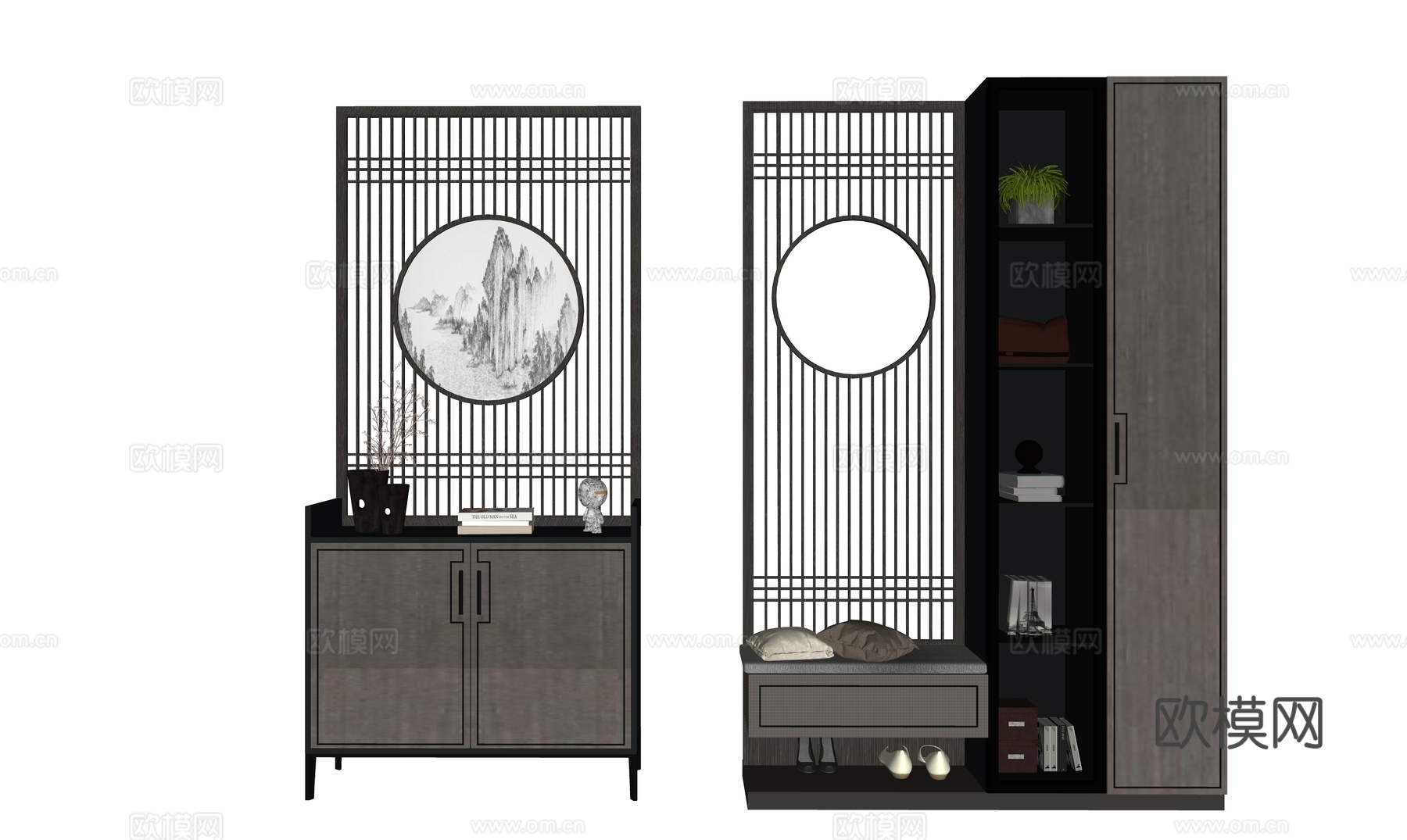 新中式端景柜su模型