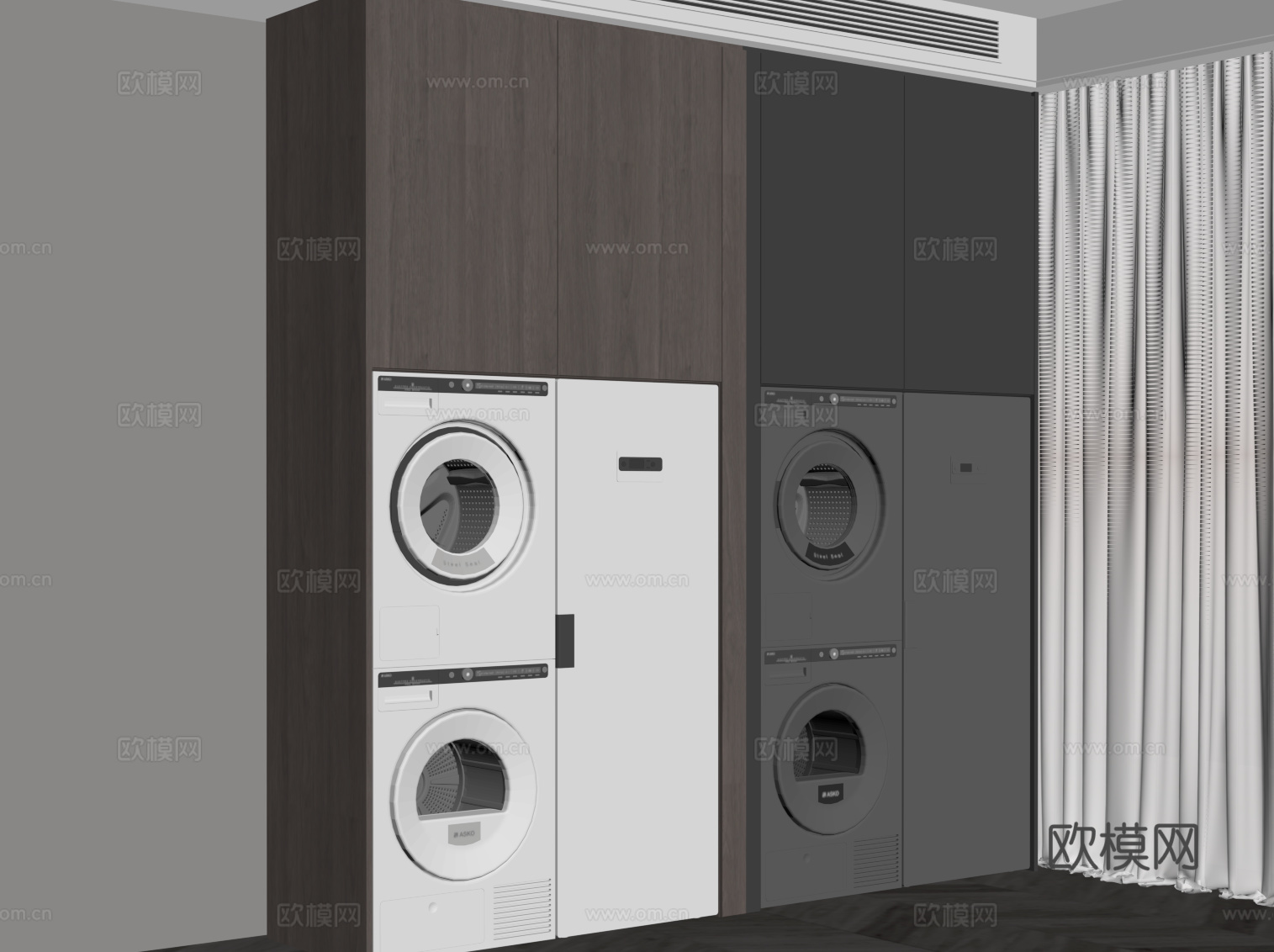 现代意式洗衣机柜 极简洗衣机柜su模型