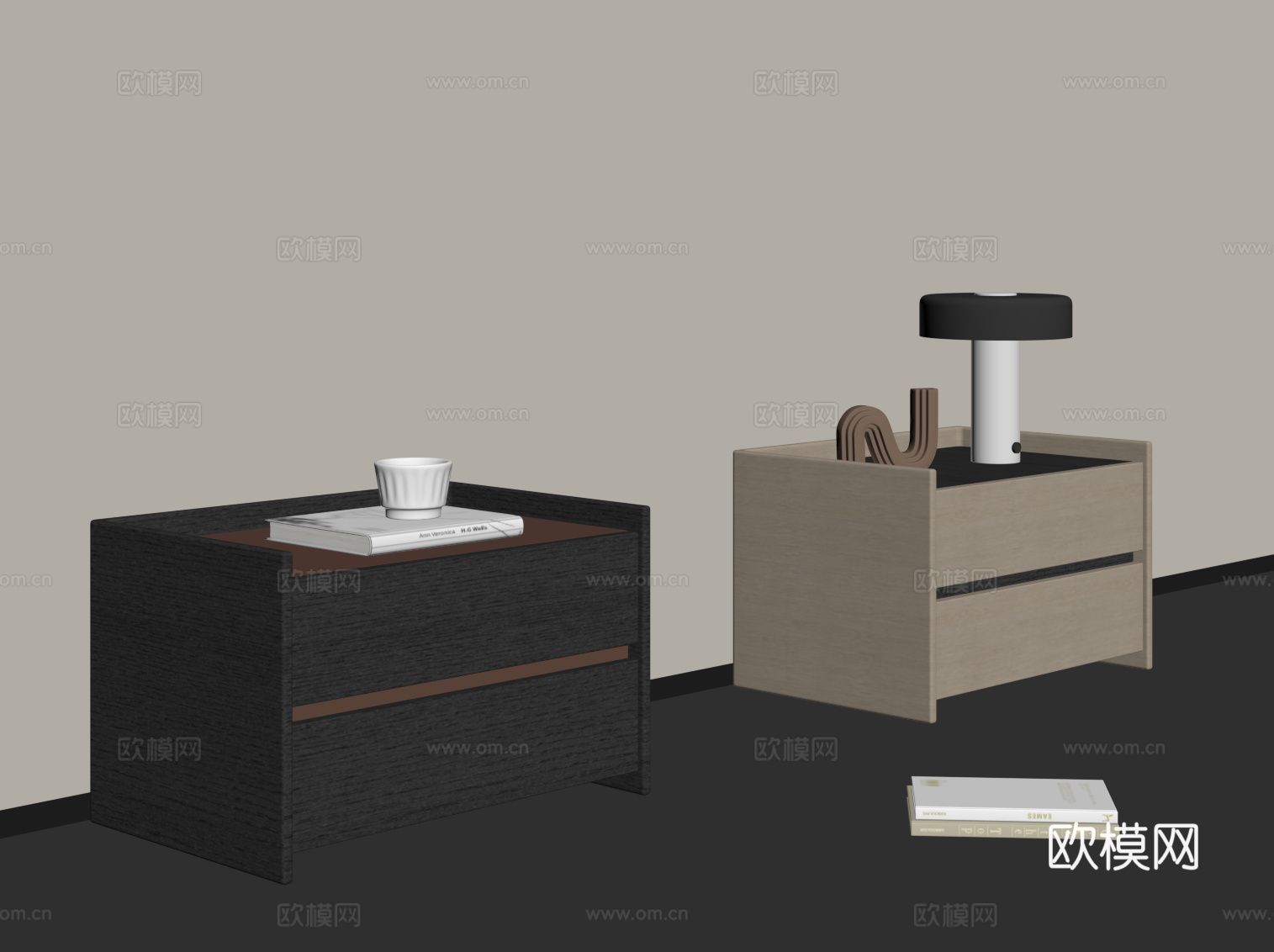 现代意式床头柜su模型