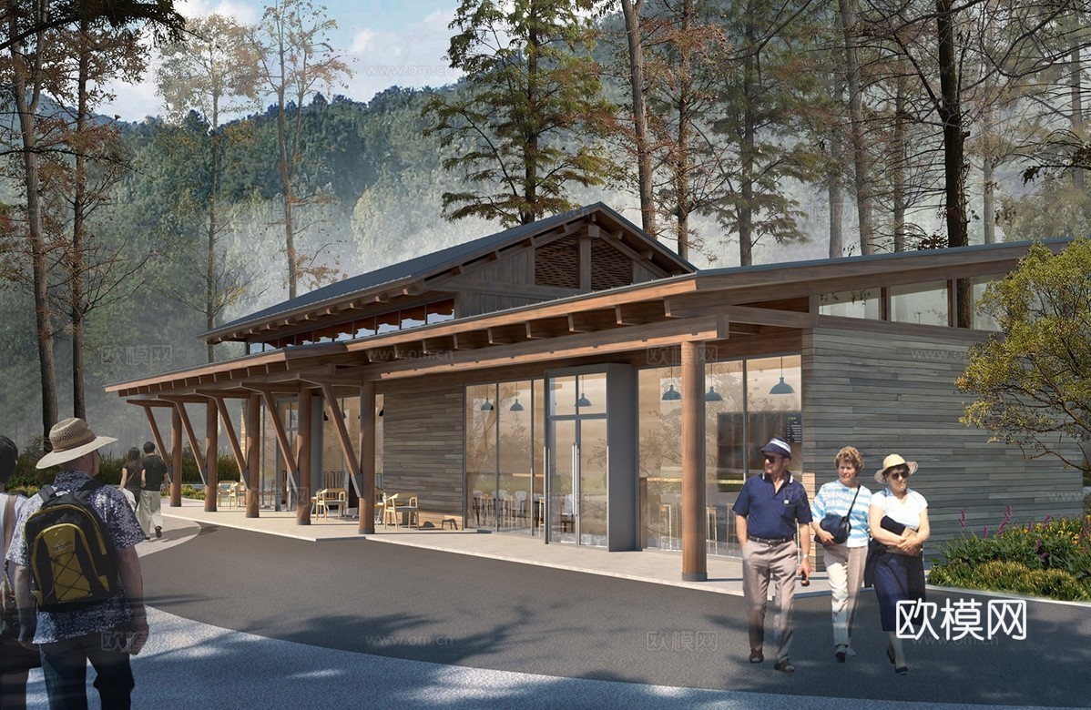 现代游客中心  游客驿站建筑 景区游客驿站su模型