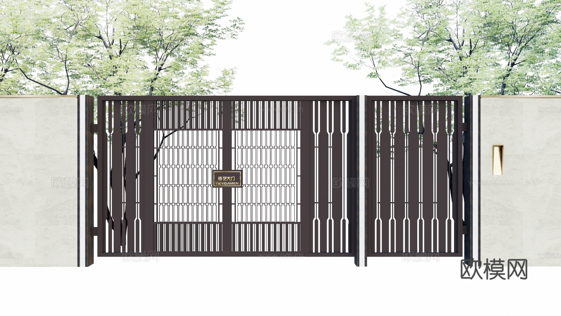 庭院门 门 庭院 屋顶花园 庭院灯 水池 造景 微景观su模型