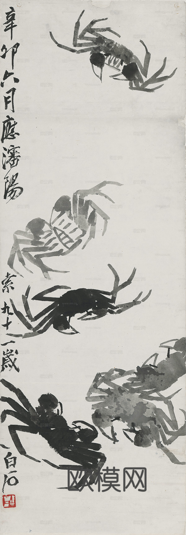 齐白石写意水墨画，近现代水墨画-蟹 34x97