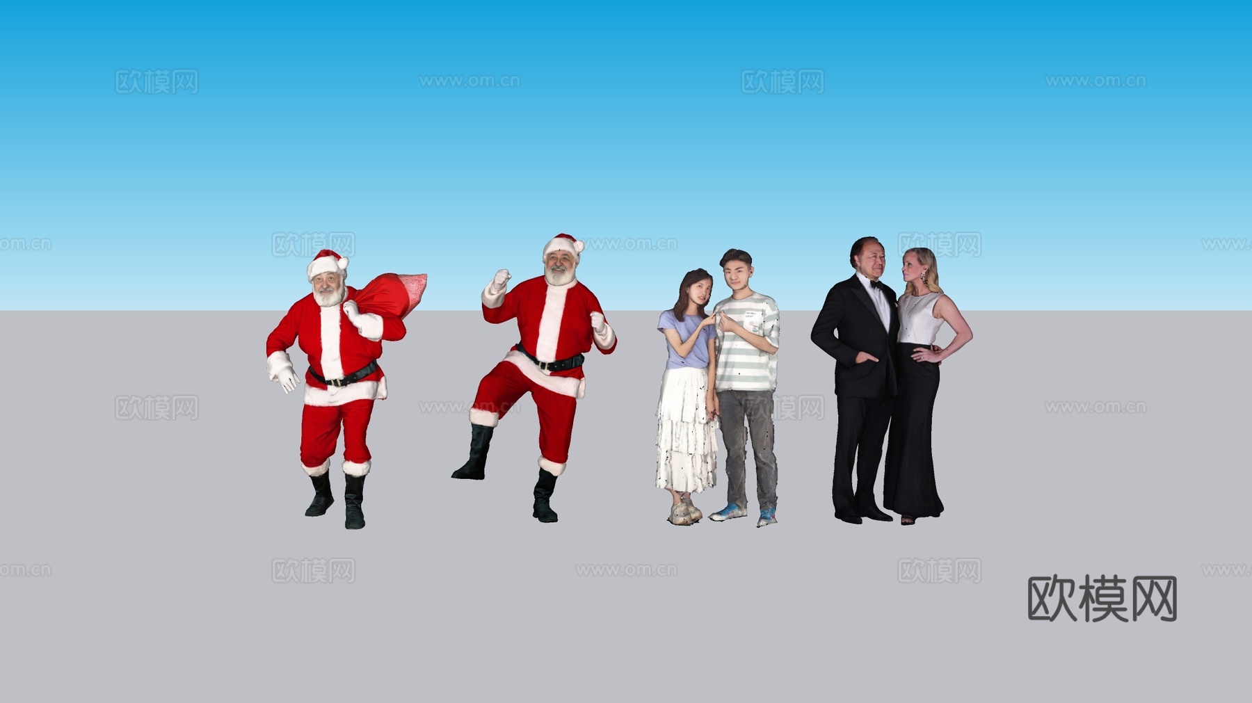 人物模型 5角色 圣诞老人 情侣 年轻人 多姿态su模型