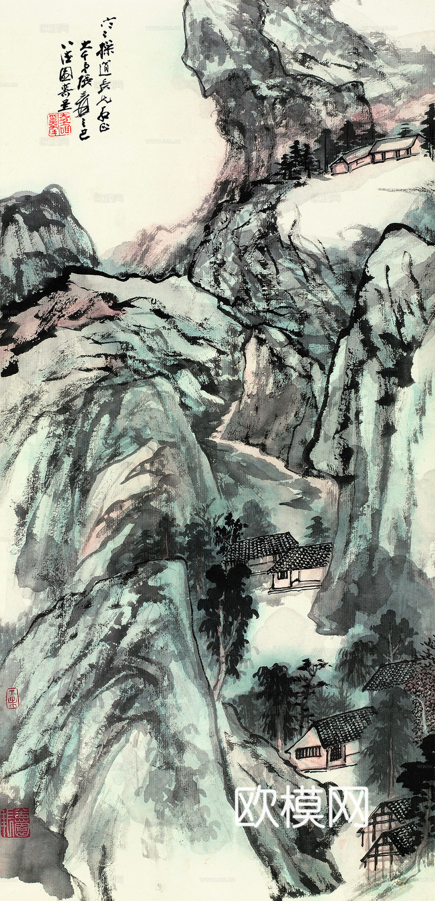 张大千绘画作品，中国近现代水墨画，写意水墨画蜀山幽居 纸本×