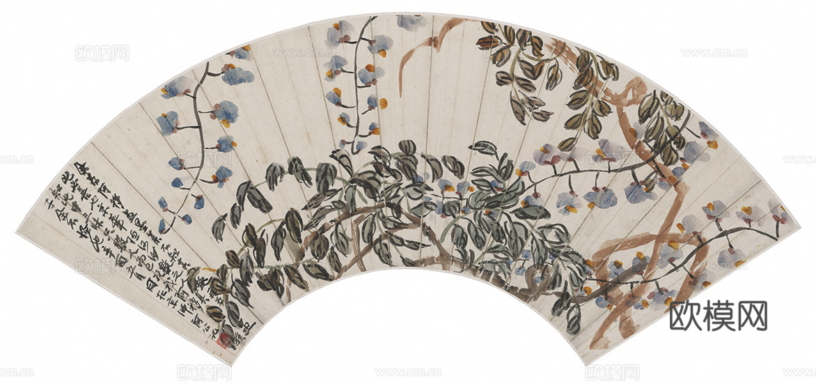 齐白石写意水墨画，近现代水墨画-折枝花卉扇面-3