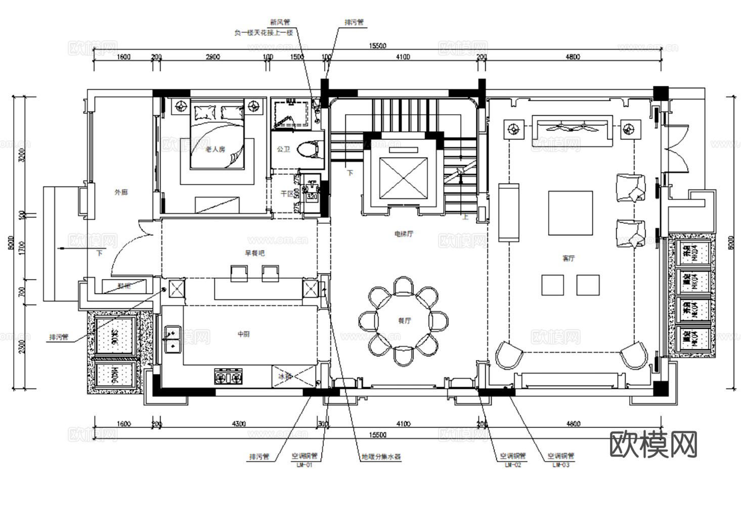 7套新中式别墅住宅大平层样板间CAD施工图效果图实景图cad施工图