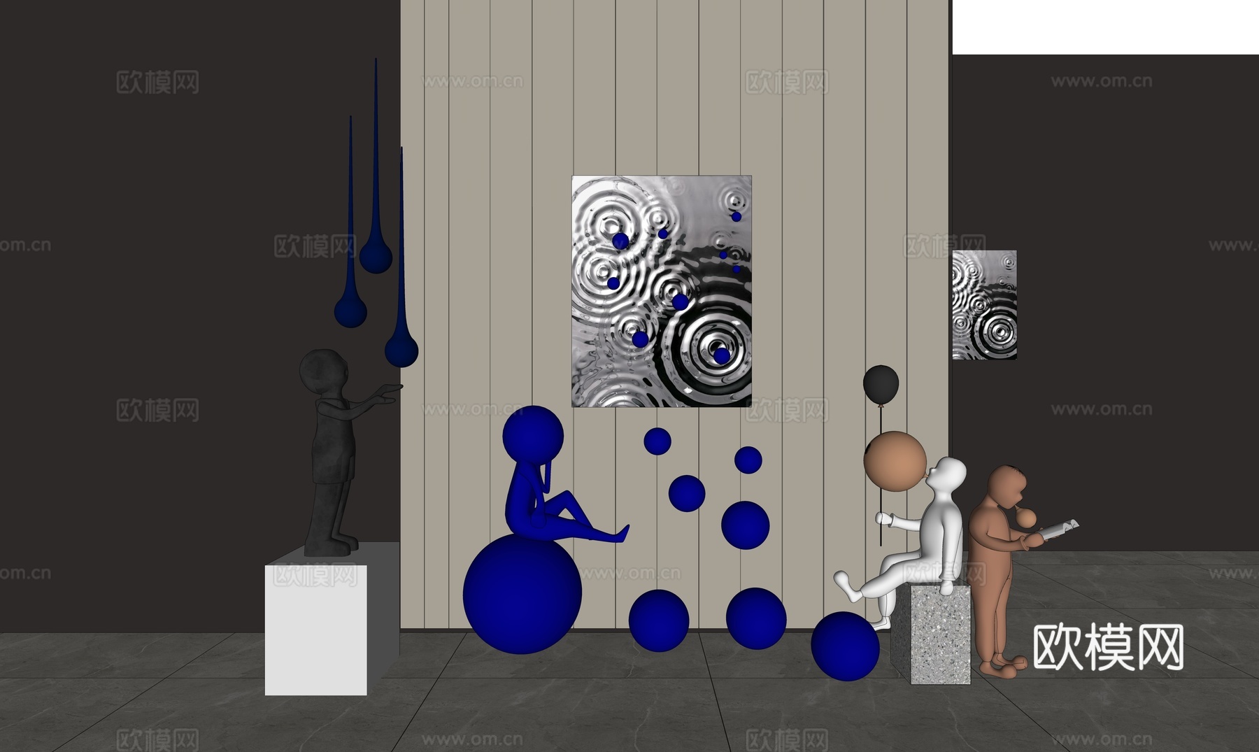 现代艺术装置  泡泡雕塑  抽象人物 美陈su模型