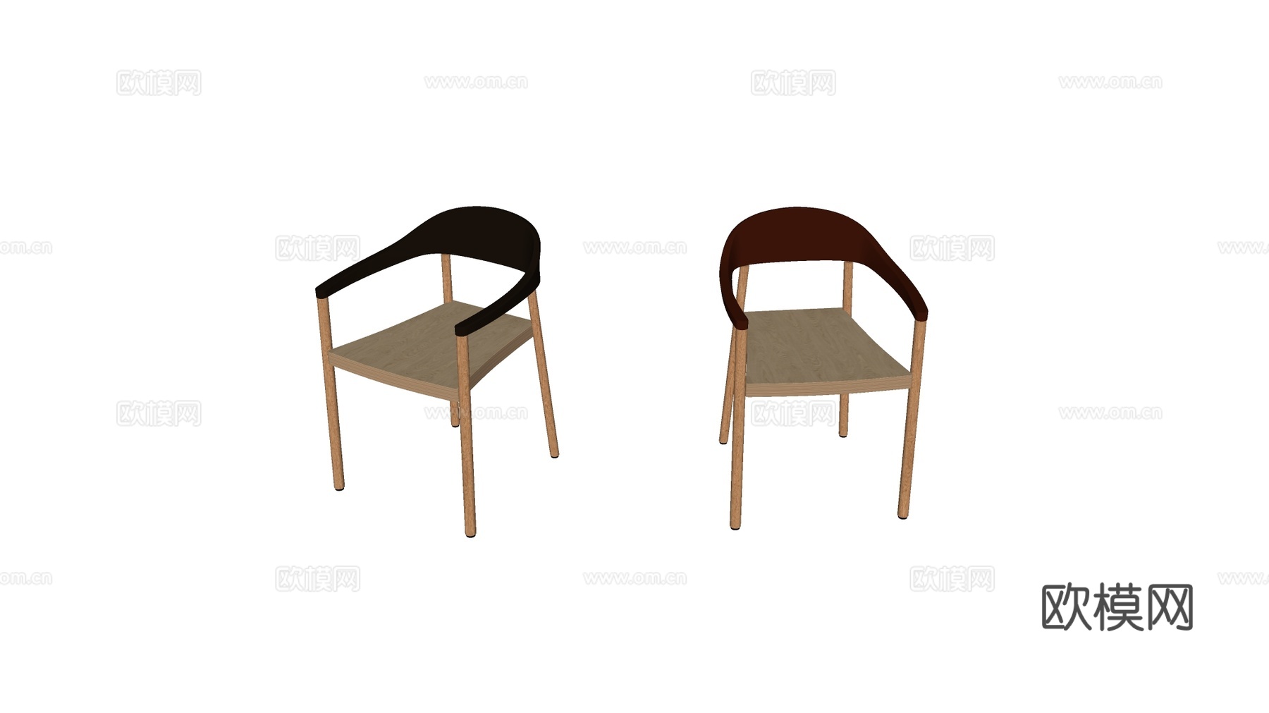 现代简约软包餐椅 弧形靠背 木腿 木制餐椅su模型