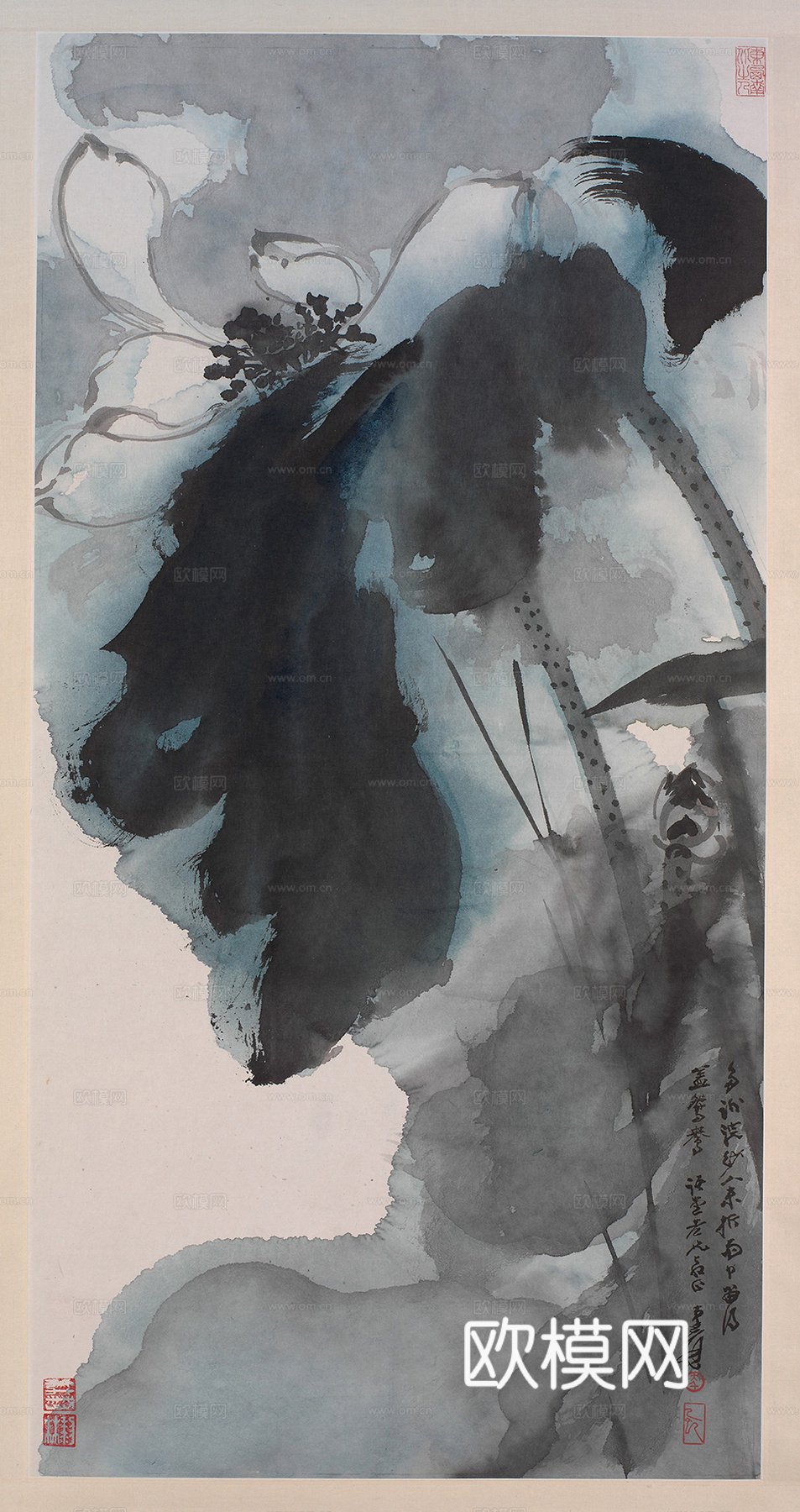 张大千绘画作品，中国近现代水墨画，写意水墨画荷花 大都会