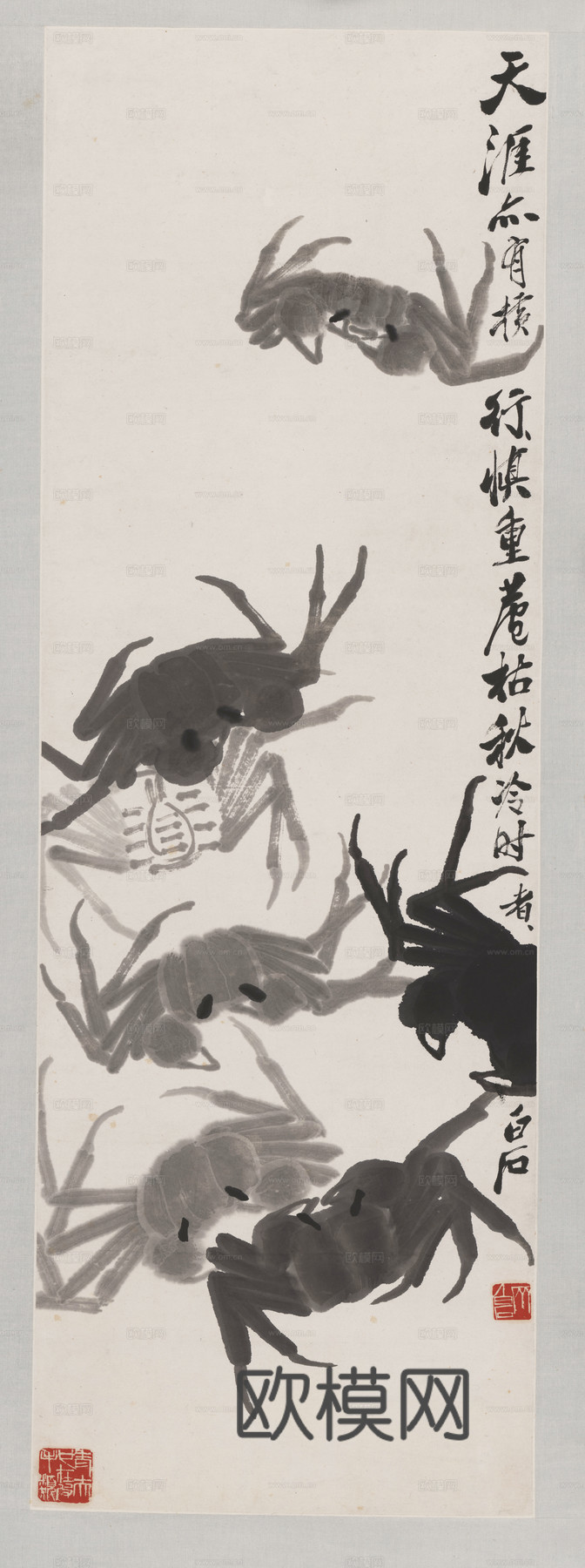 齐白石写意水墨画，近现代水墨画-墨蟹图