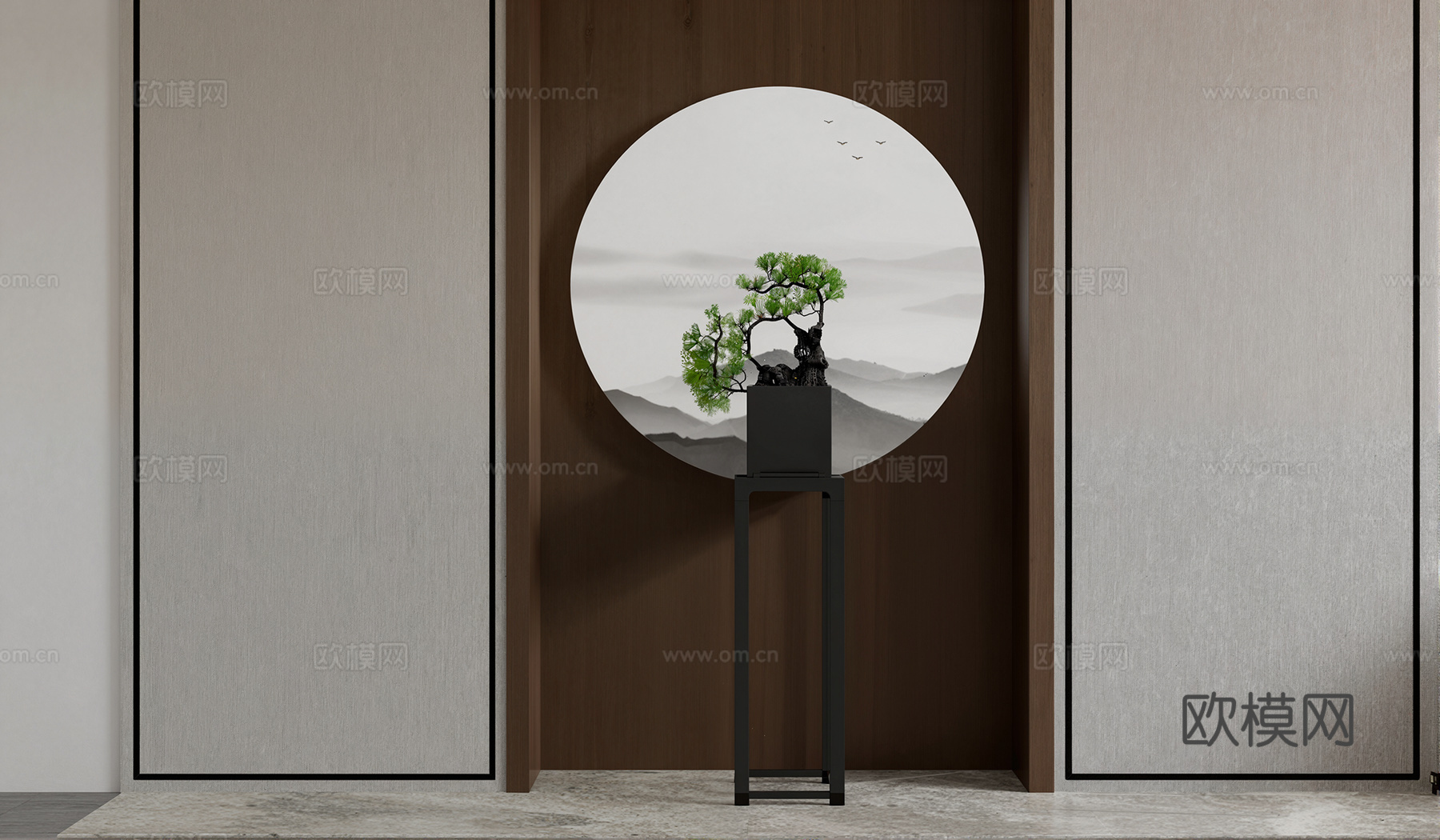 新中式端景条案玄关柜su模型