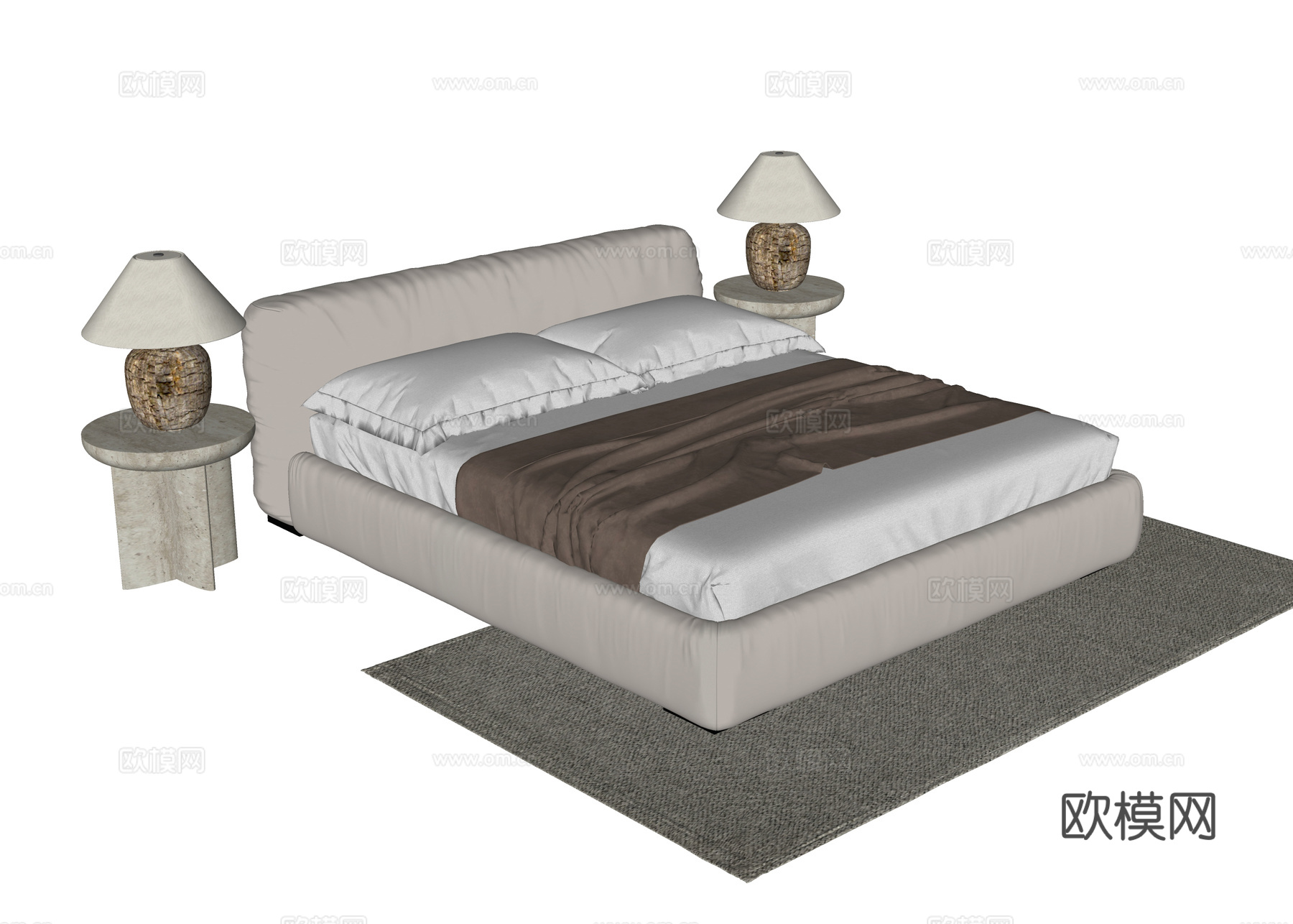 现代双人床 台灯su模型